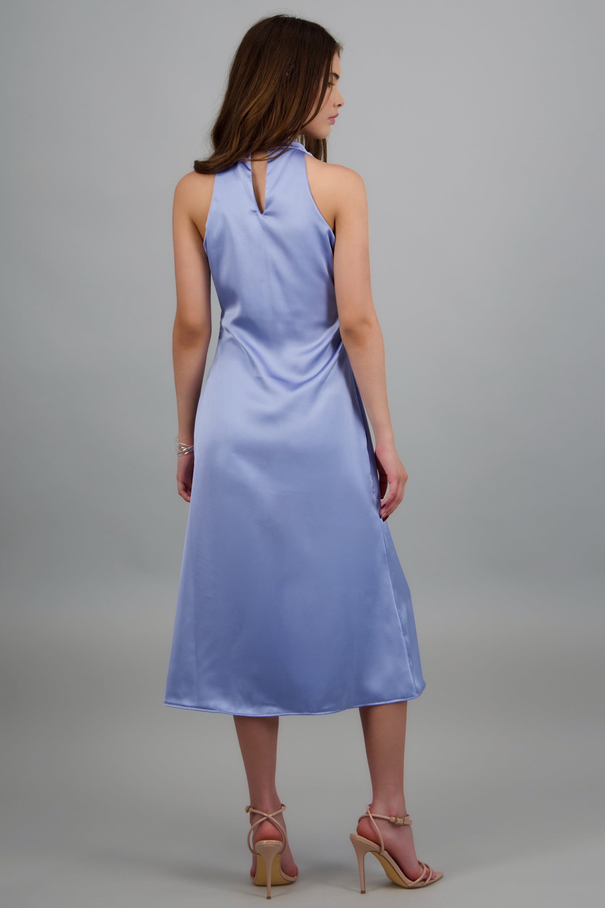 Vestido midi satinado hebilla irregular AZUL PASTEL