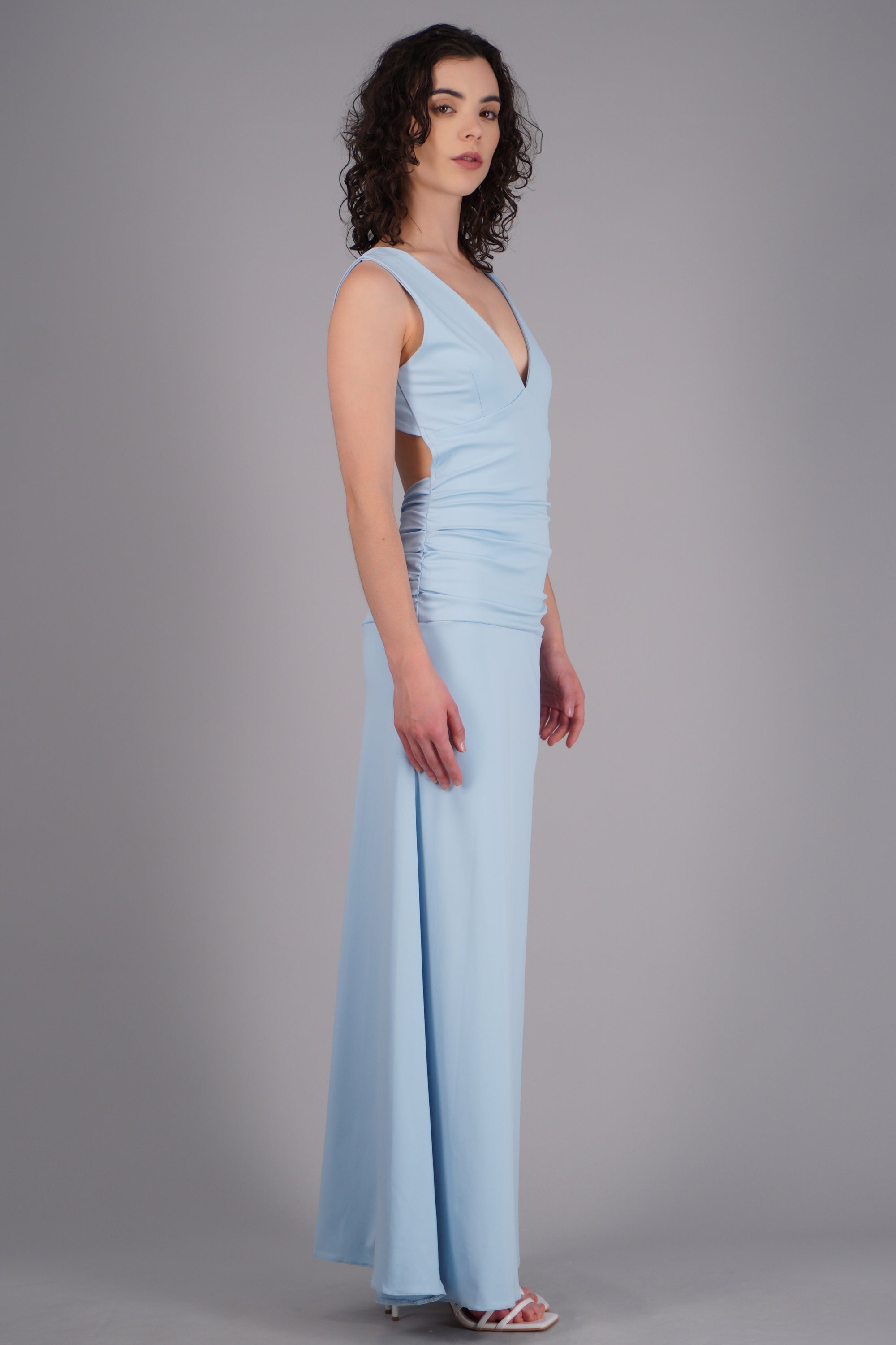 Vestido maxi escote V espalda descubierta AZUL PASTEL