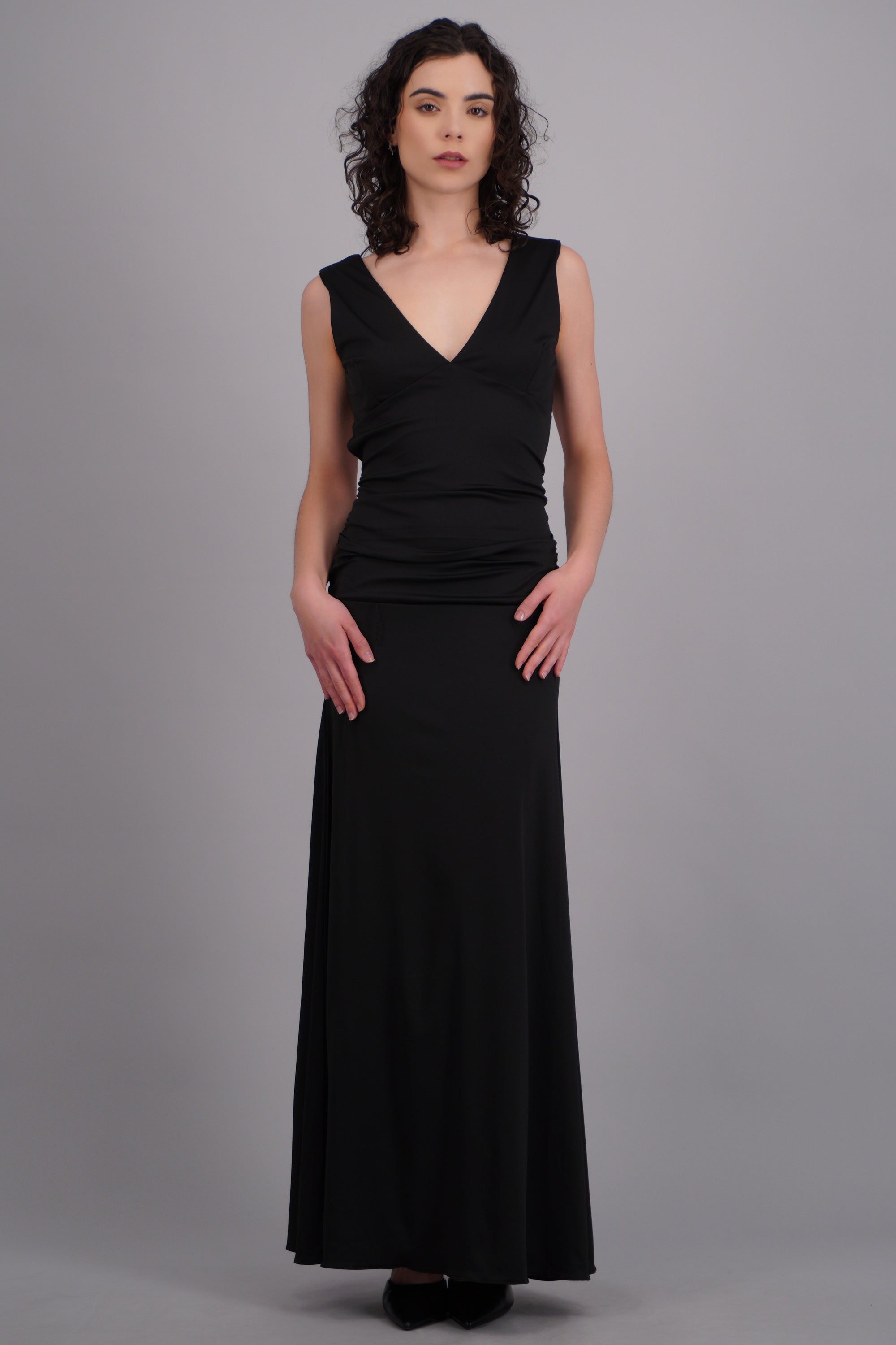 Vestido maxi escote V espalda descubierta NEGRO