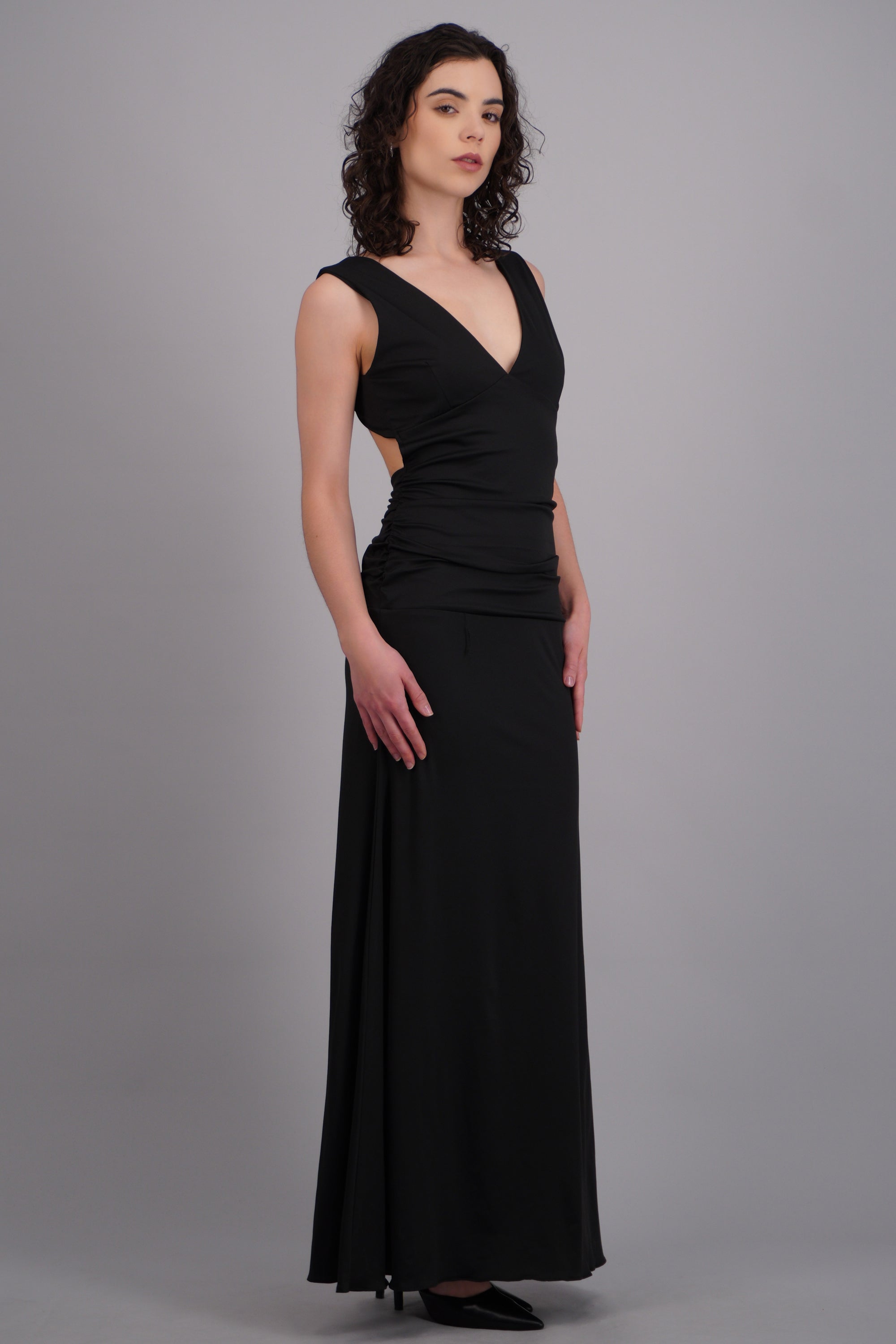 Vestido maxi escote V espalda descubierta NEGRO