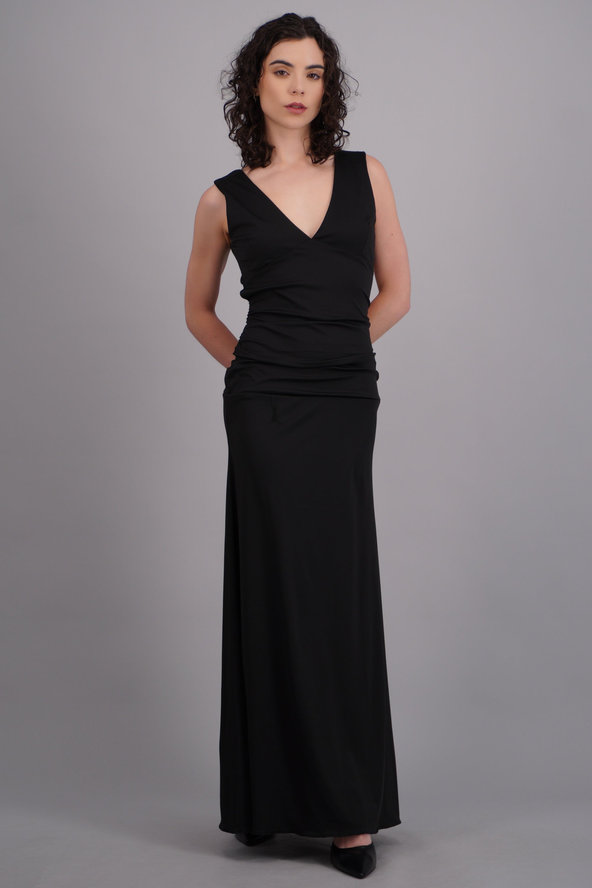 Vestido maxi escote V espalda descubierta NEGRO