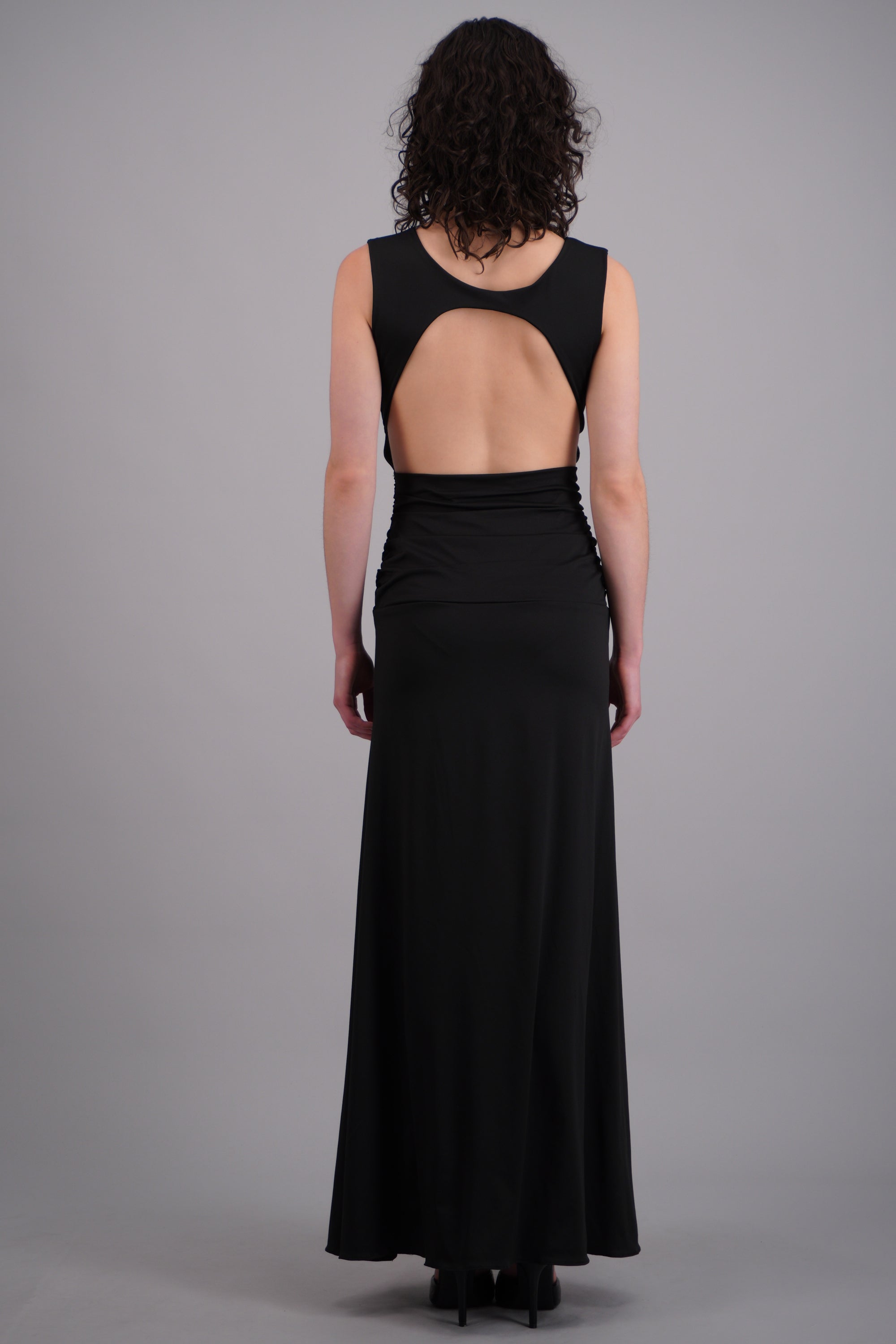 Vestido maxi escote V espalda descubierta NEGRO