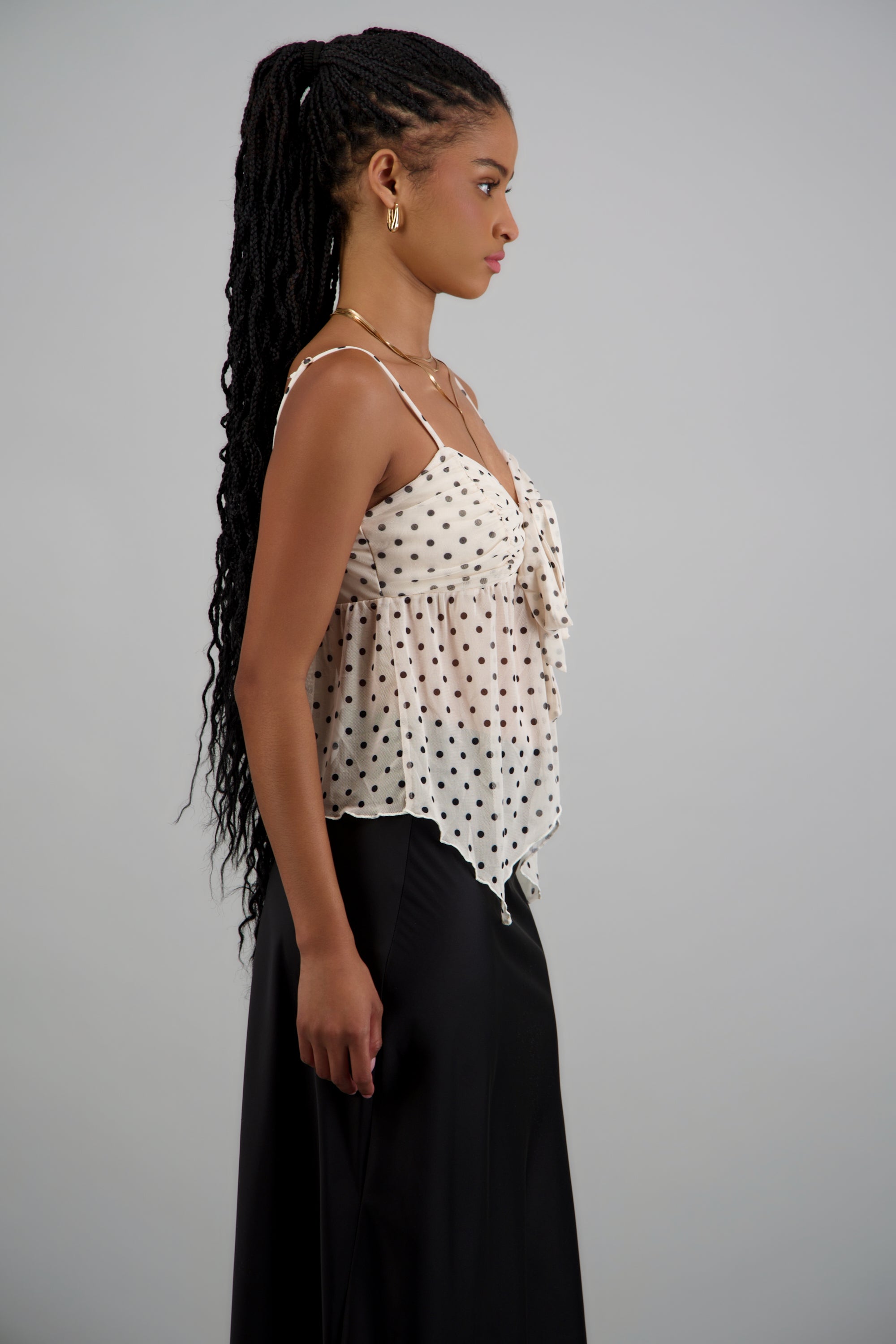 Top tirantes con detalle nudo polka dots BLANCO COMBO