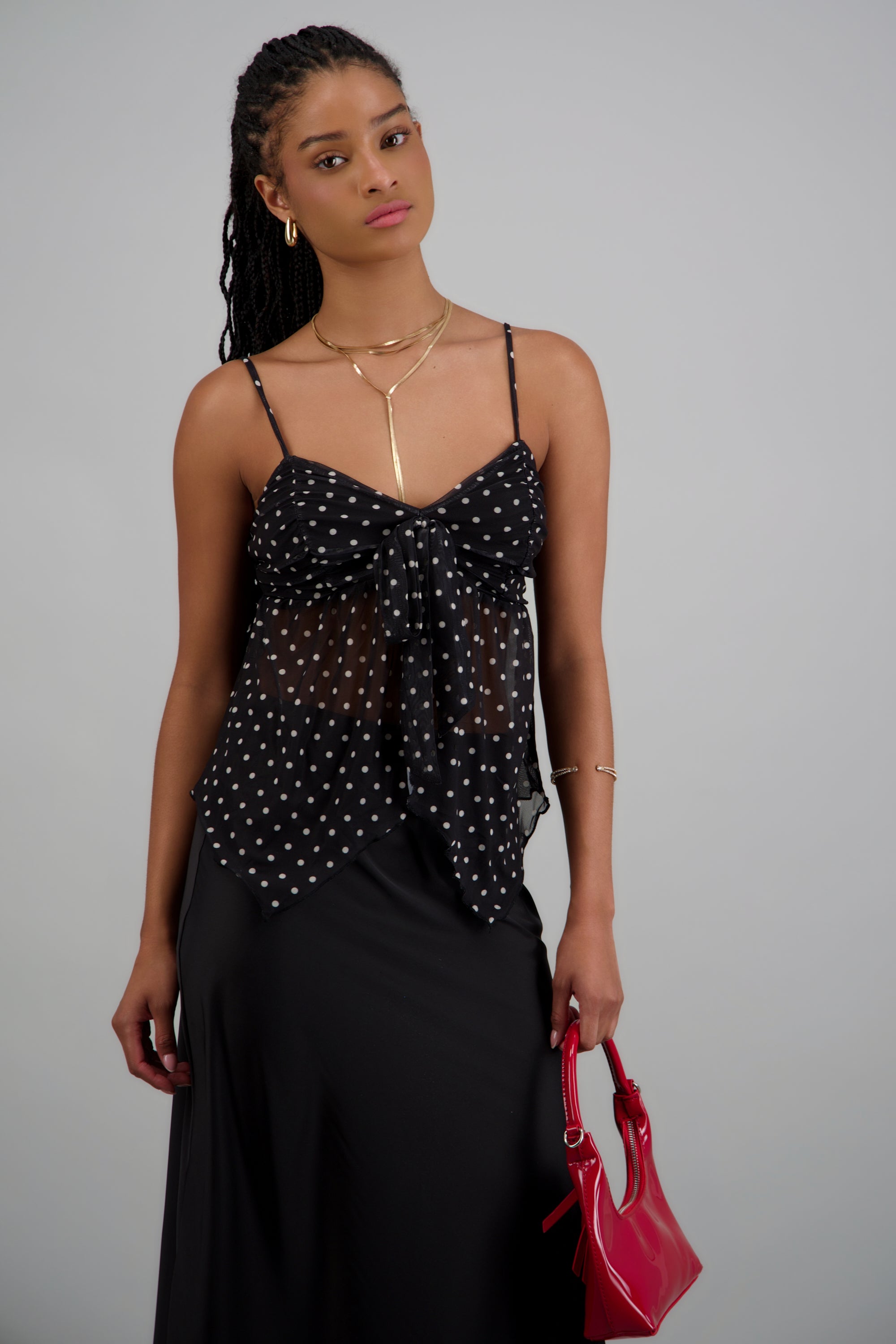 Top tirantes con detalle nudo polka dots NEGRO COMBO