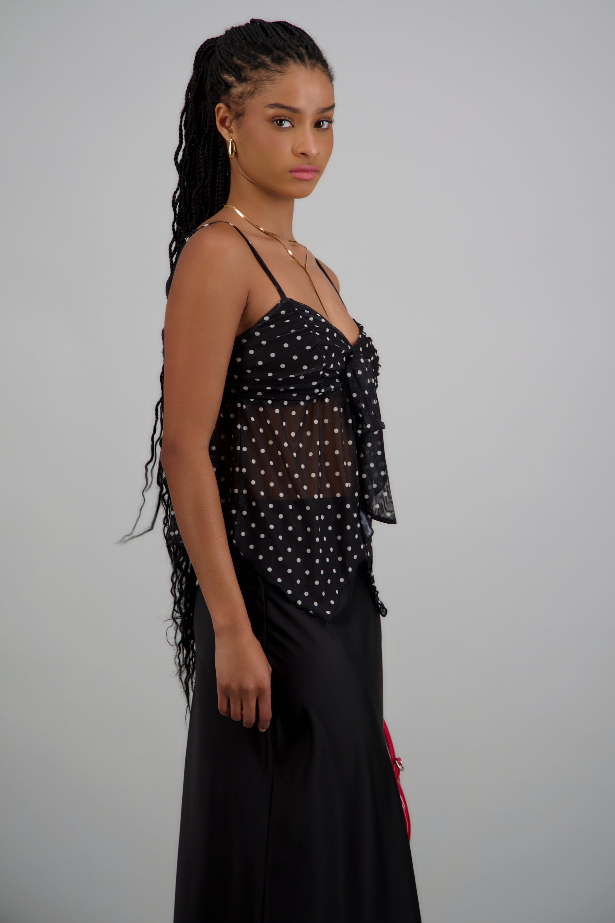 Top tirantes con detalle nudo polka dots NEGRO COMBO