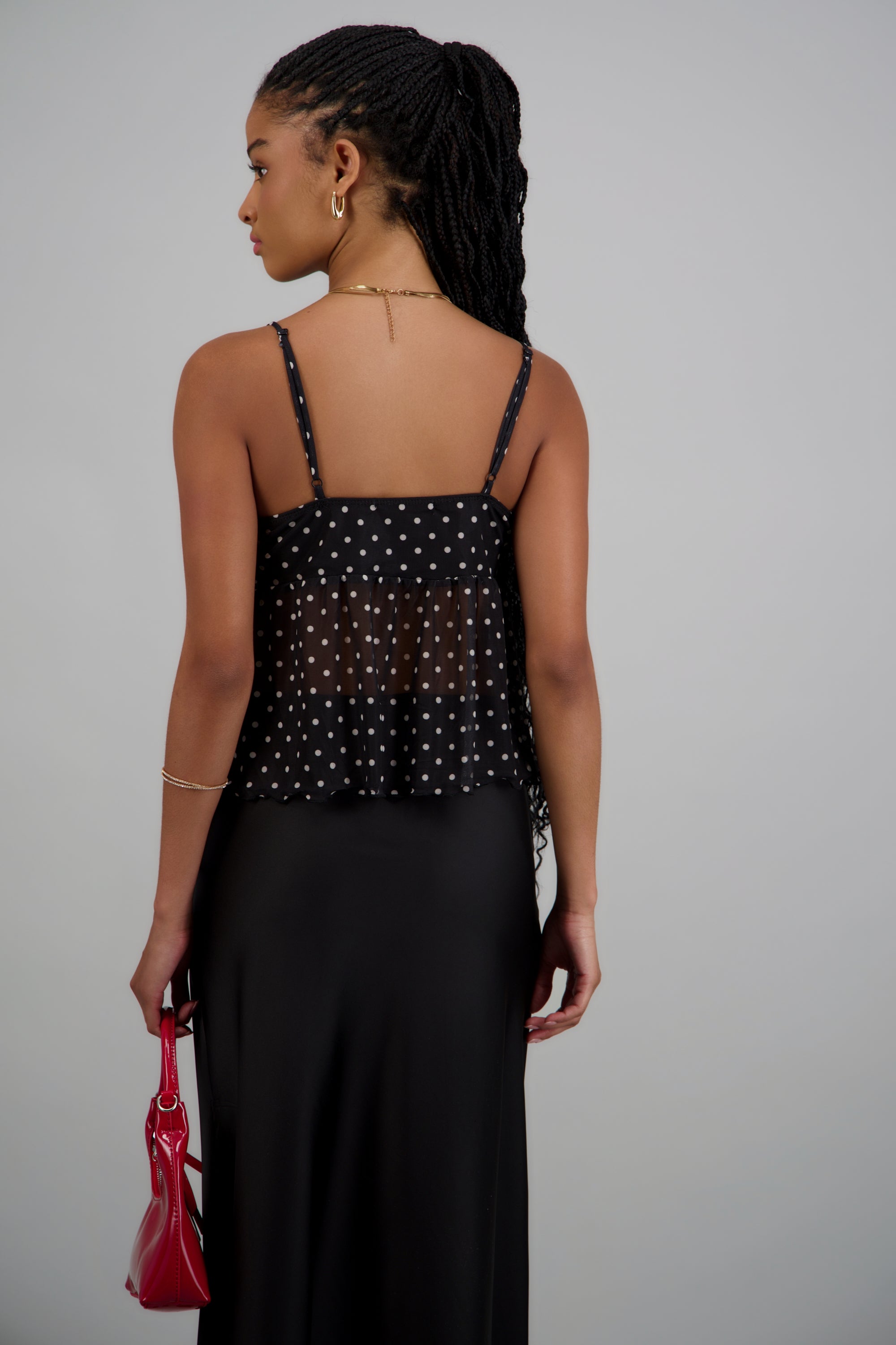 Top tirantes con detalle nudo polka dots NEGRO COMBO