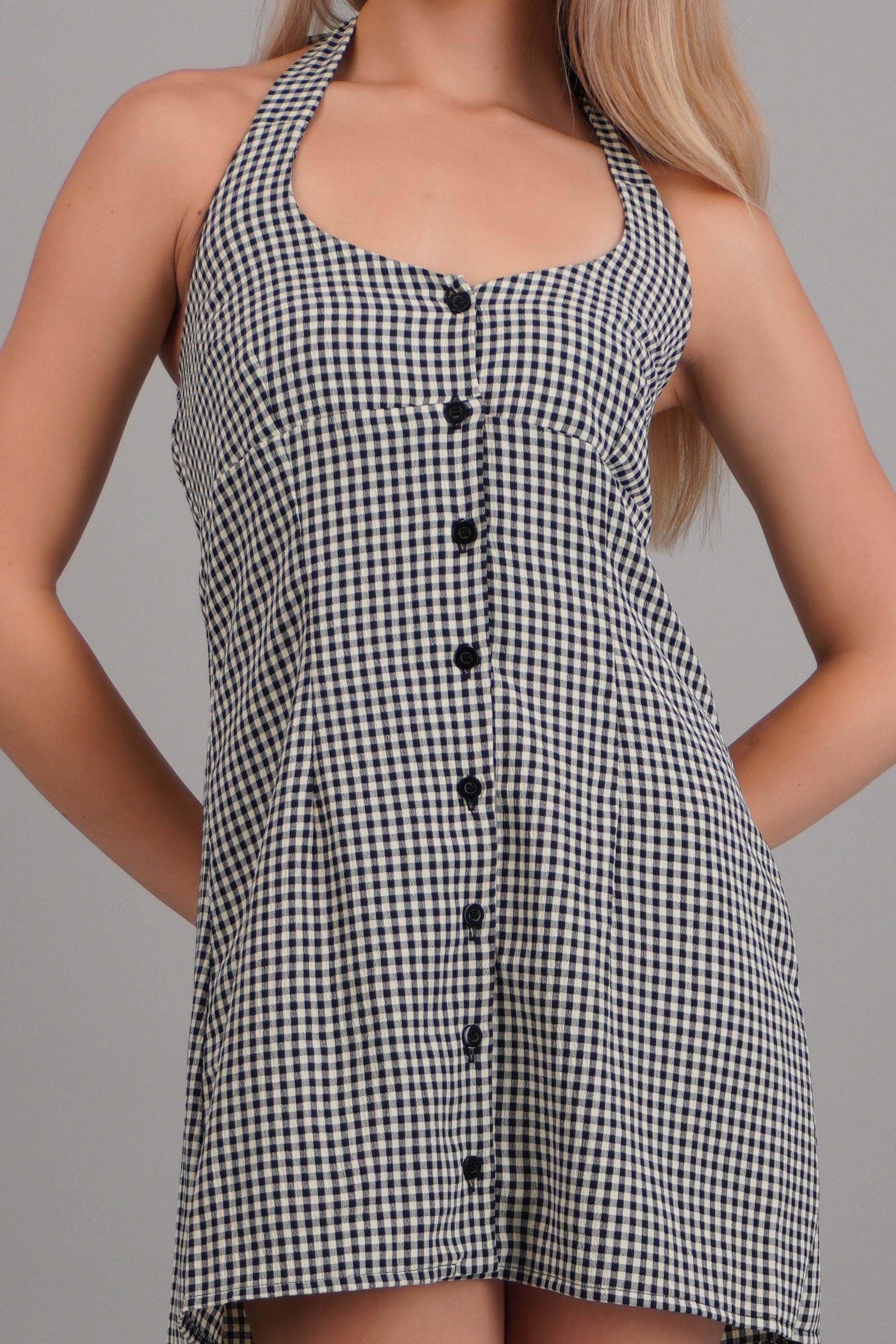 Vestido halter detalle botones NEGRO COMBO