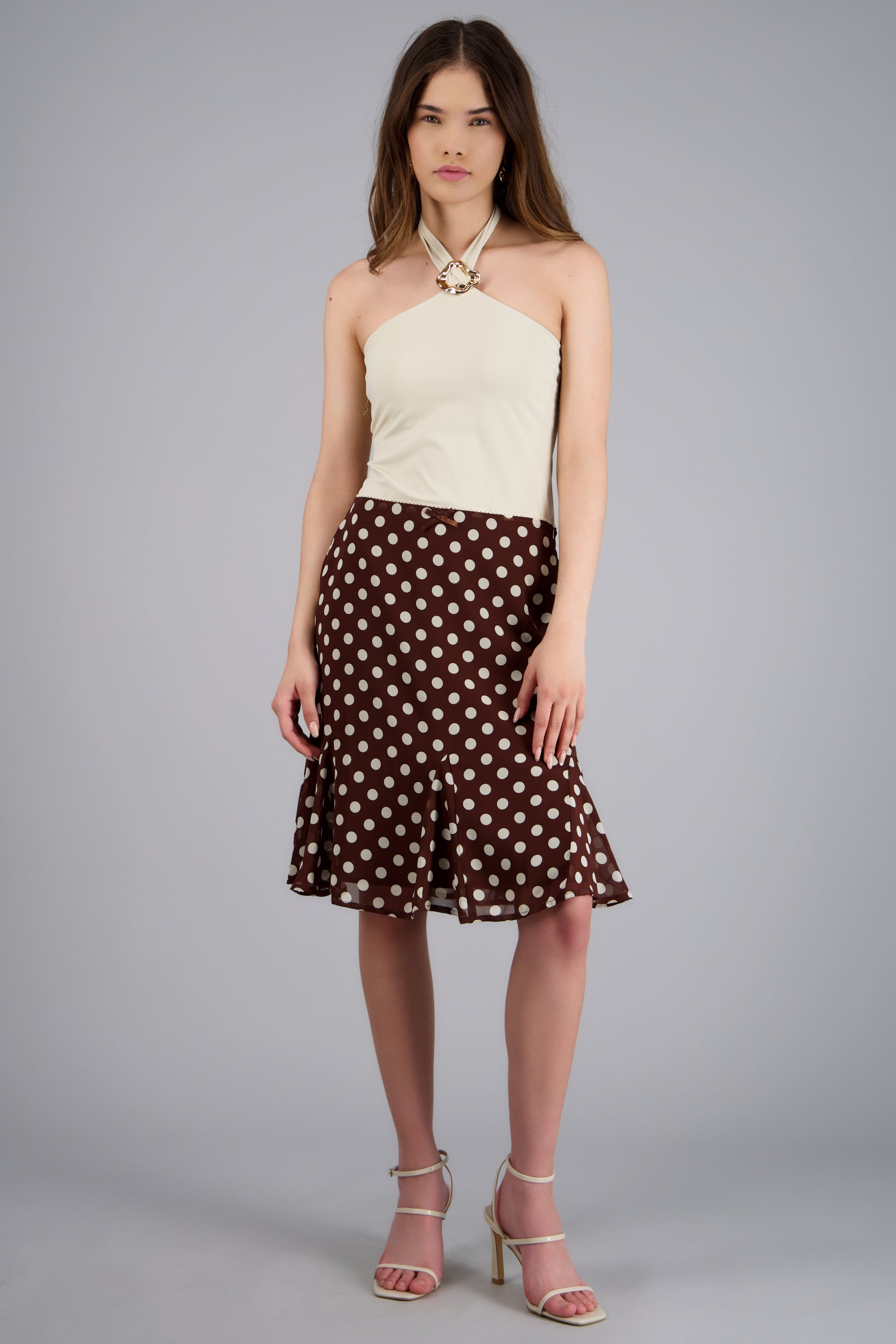 Falda midi polka dots detalle moño CAFE COMBO