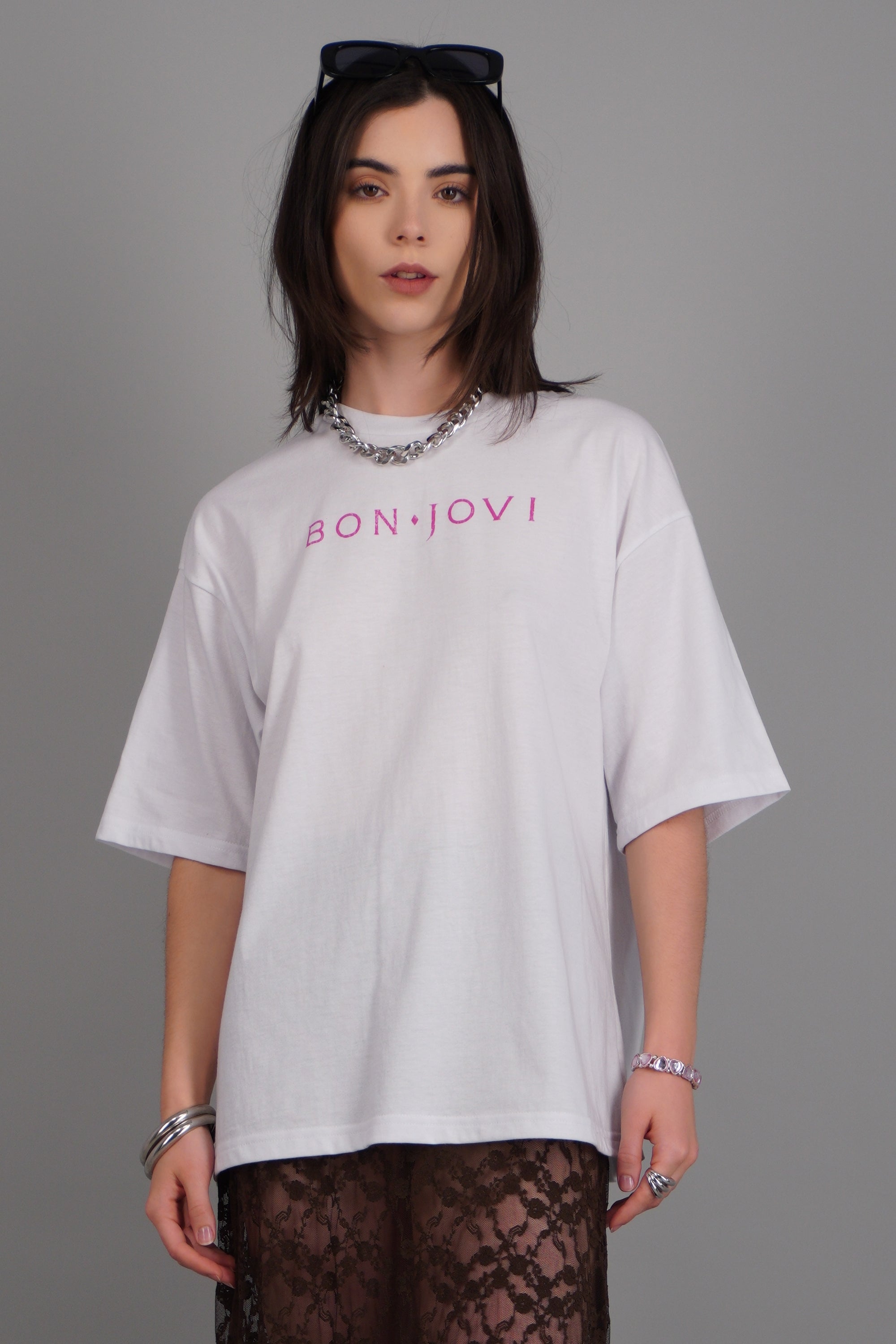 Playera over corazon Bon Jovi BLANCO