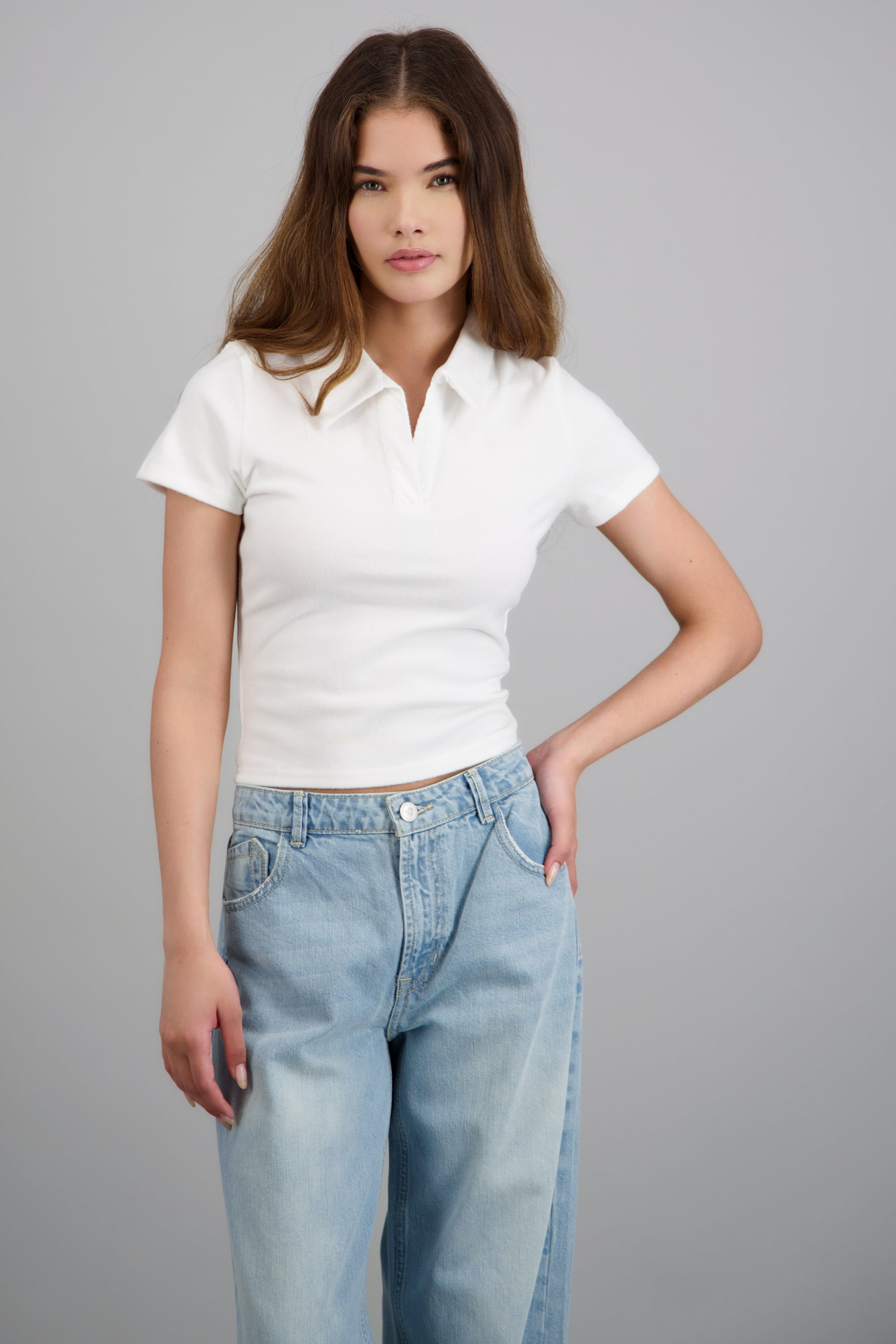 Top cuello polo suave BLANCO