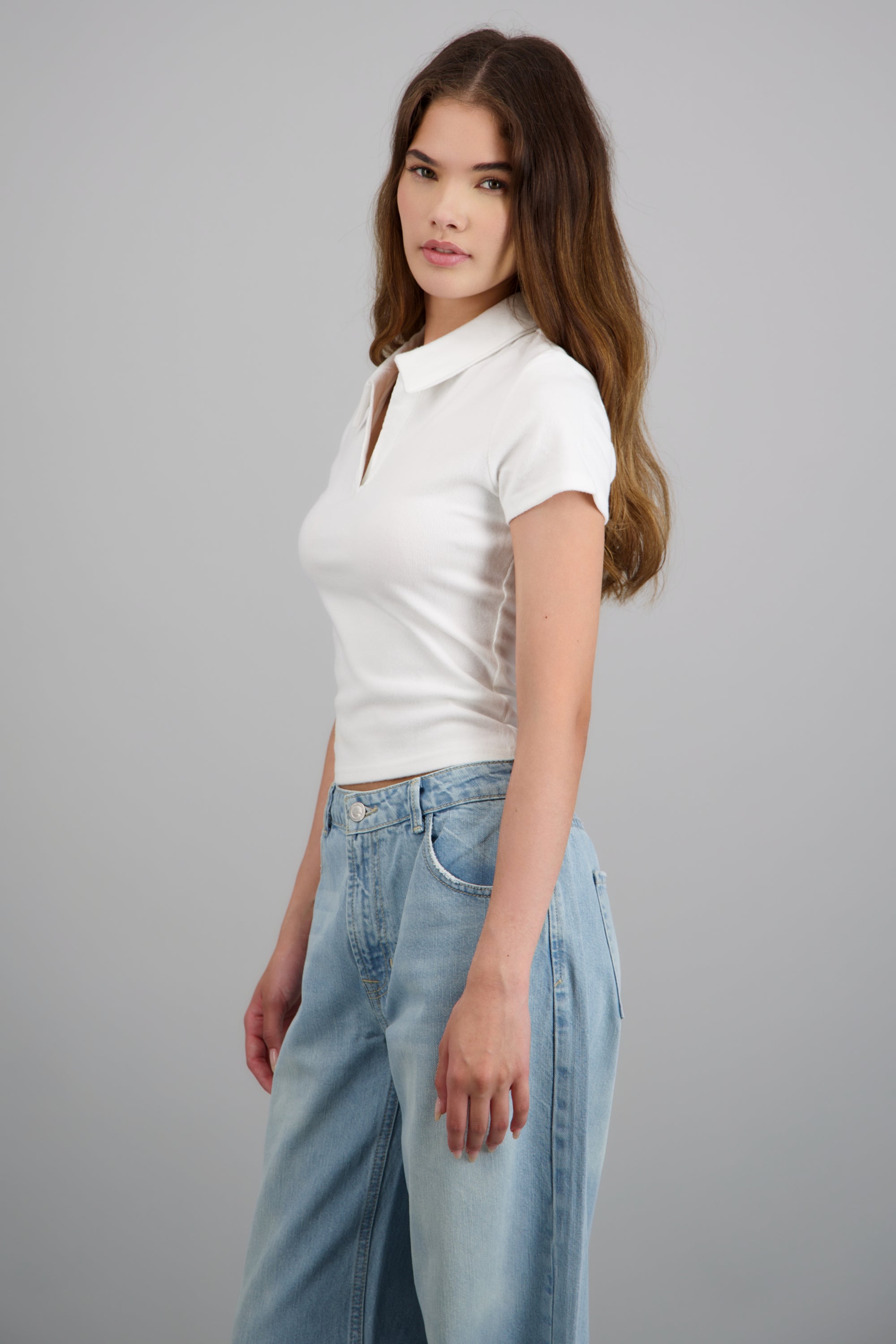 Top cuello polo suave BLANCO