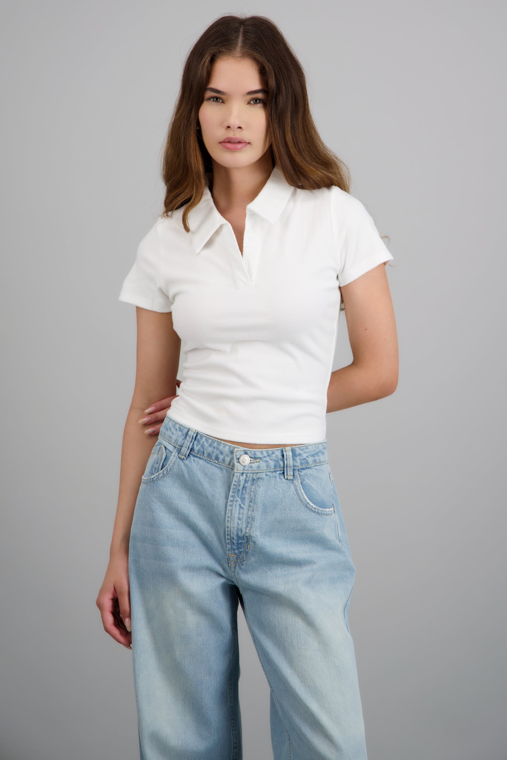 Top cuello polo suave BLANCO