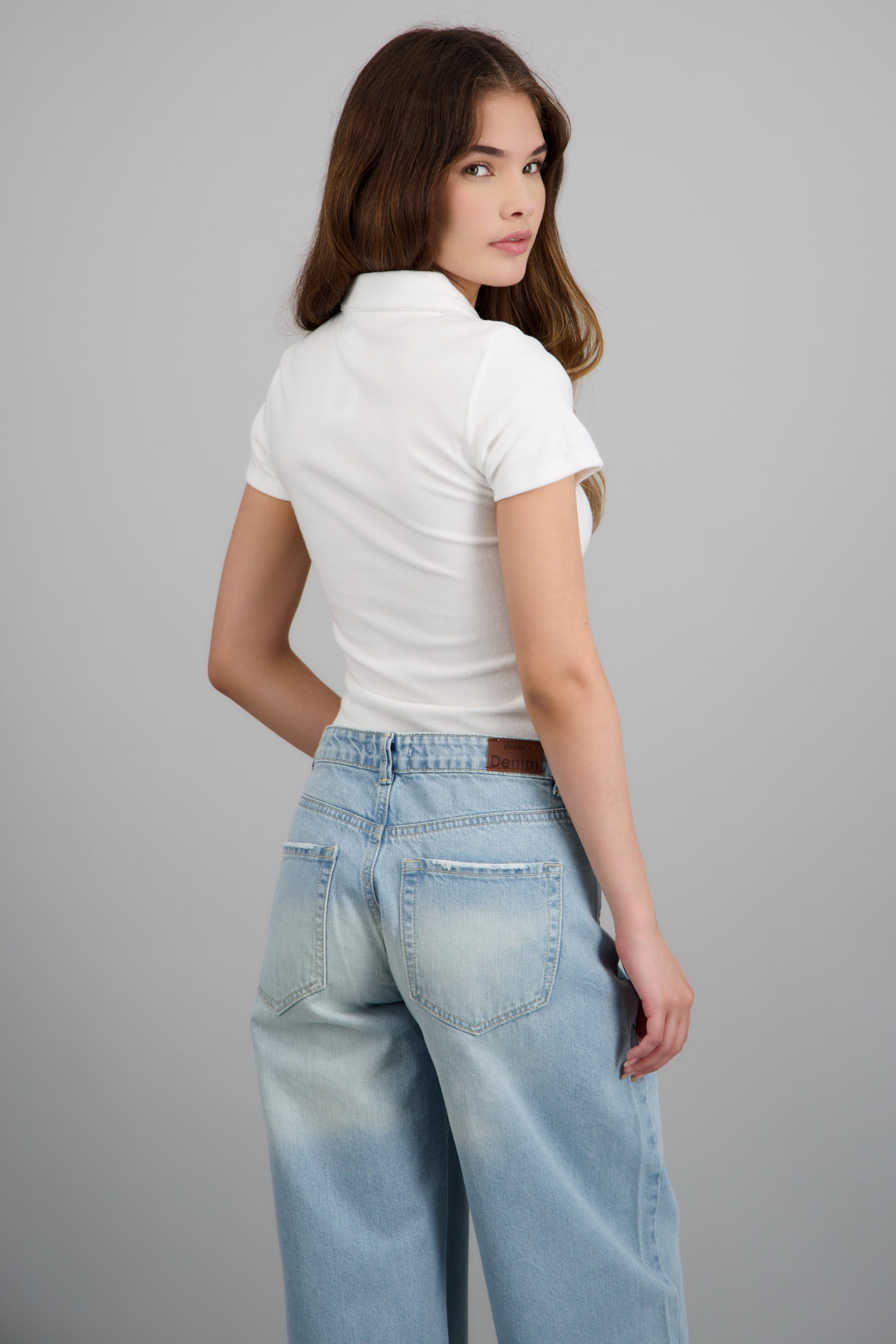 Top cuello polo suave BLANCO
