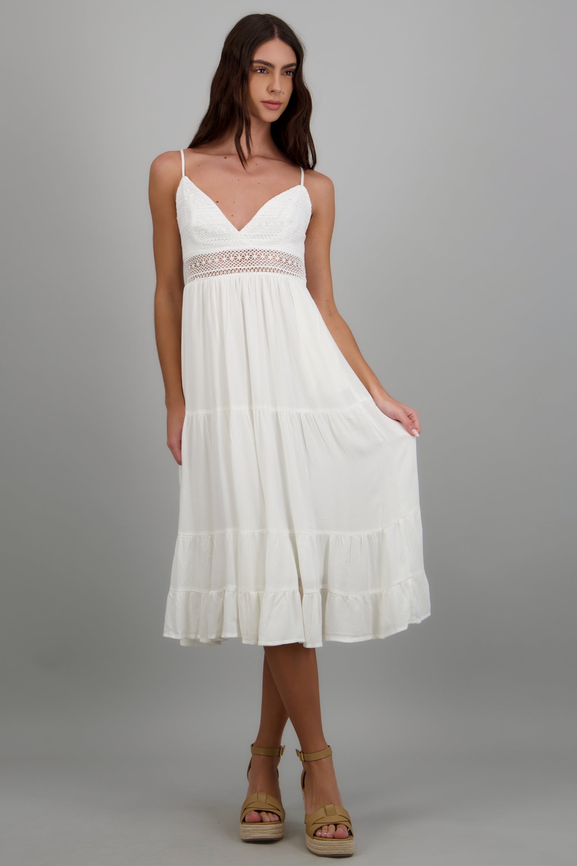 Vestido maxi con crochet BLANCO