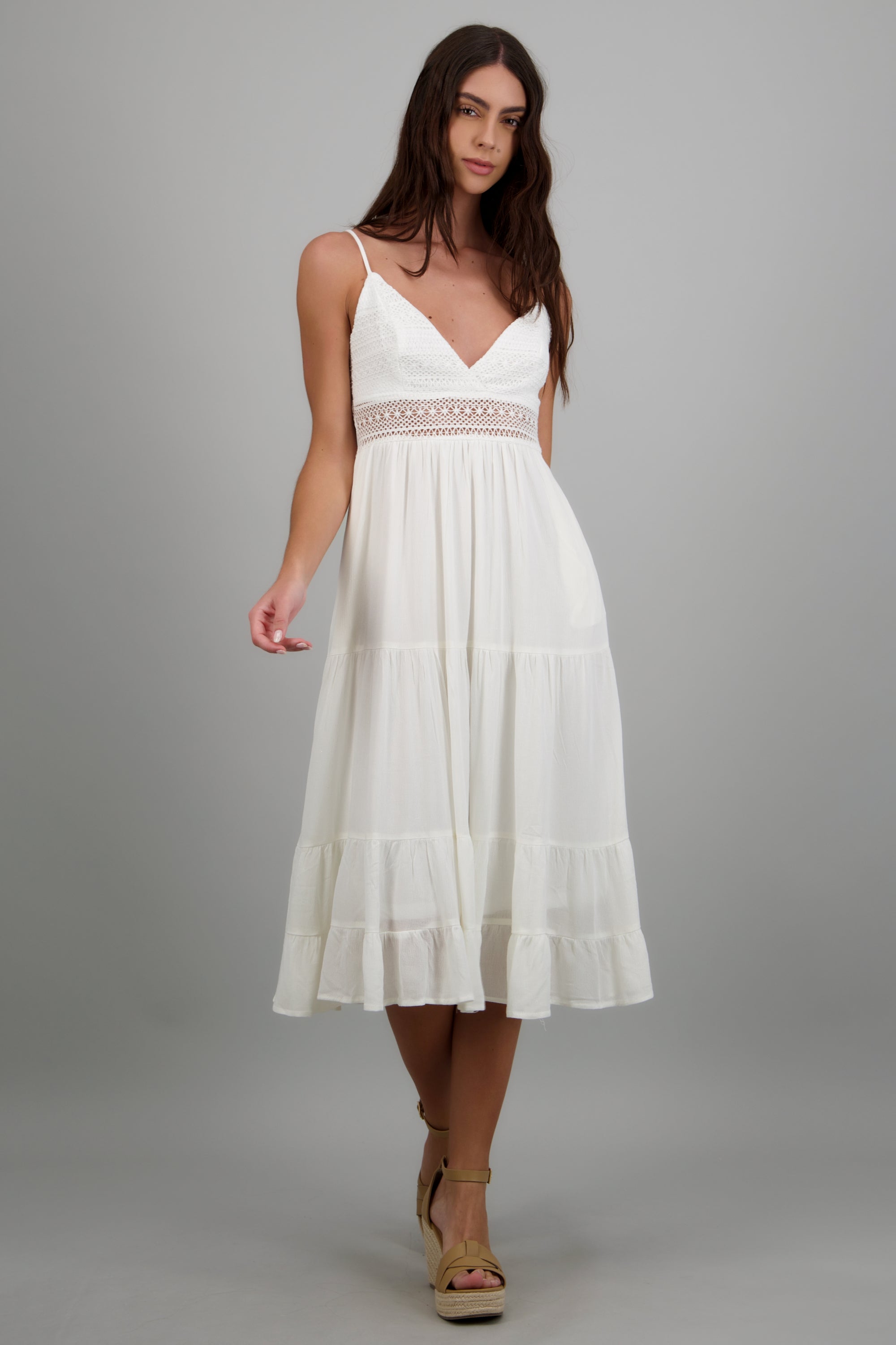 Vestido maxi con crochet BLANCO