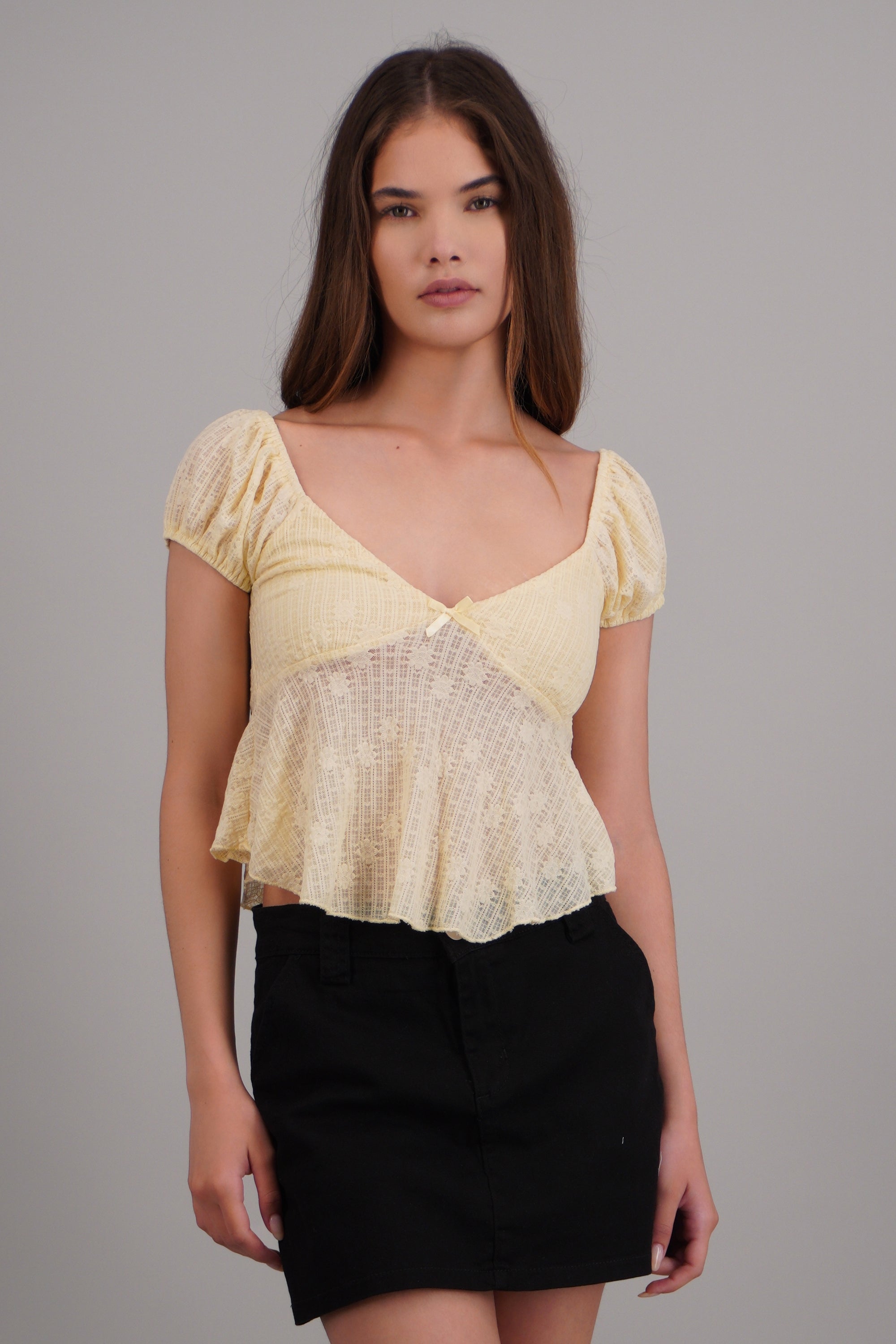 Blusa manga corta con detalle mono AMARILLO PASTEL