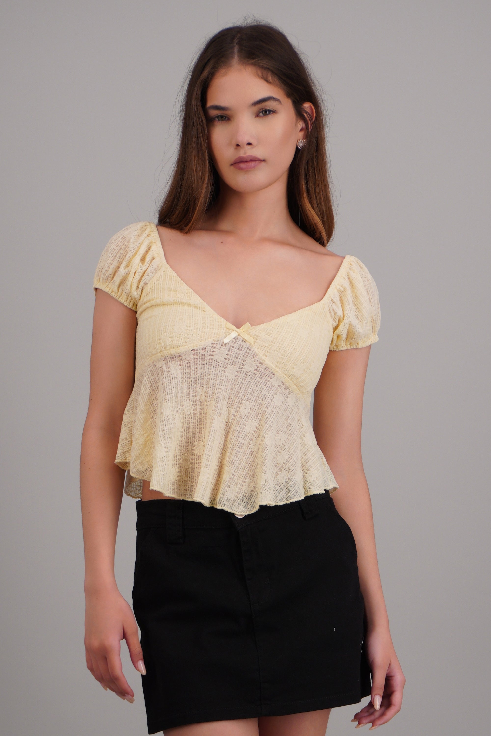 Blusa manga corta con detalle mono AMARILLO PASTEL