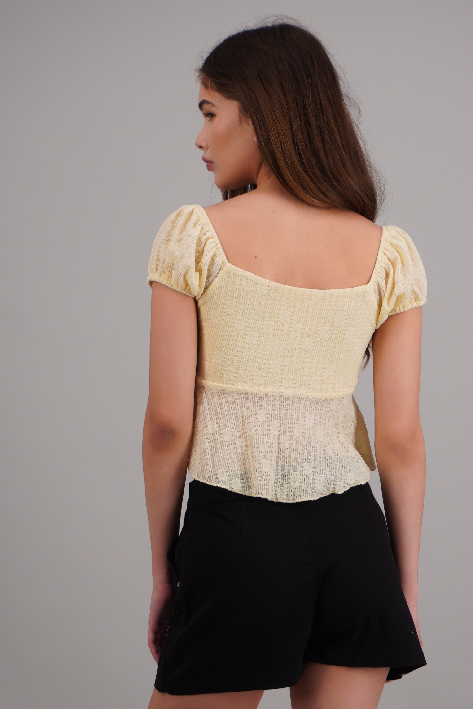 Blusa manga corta con detalle mono AMARILLO PASTEL