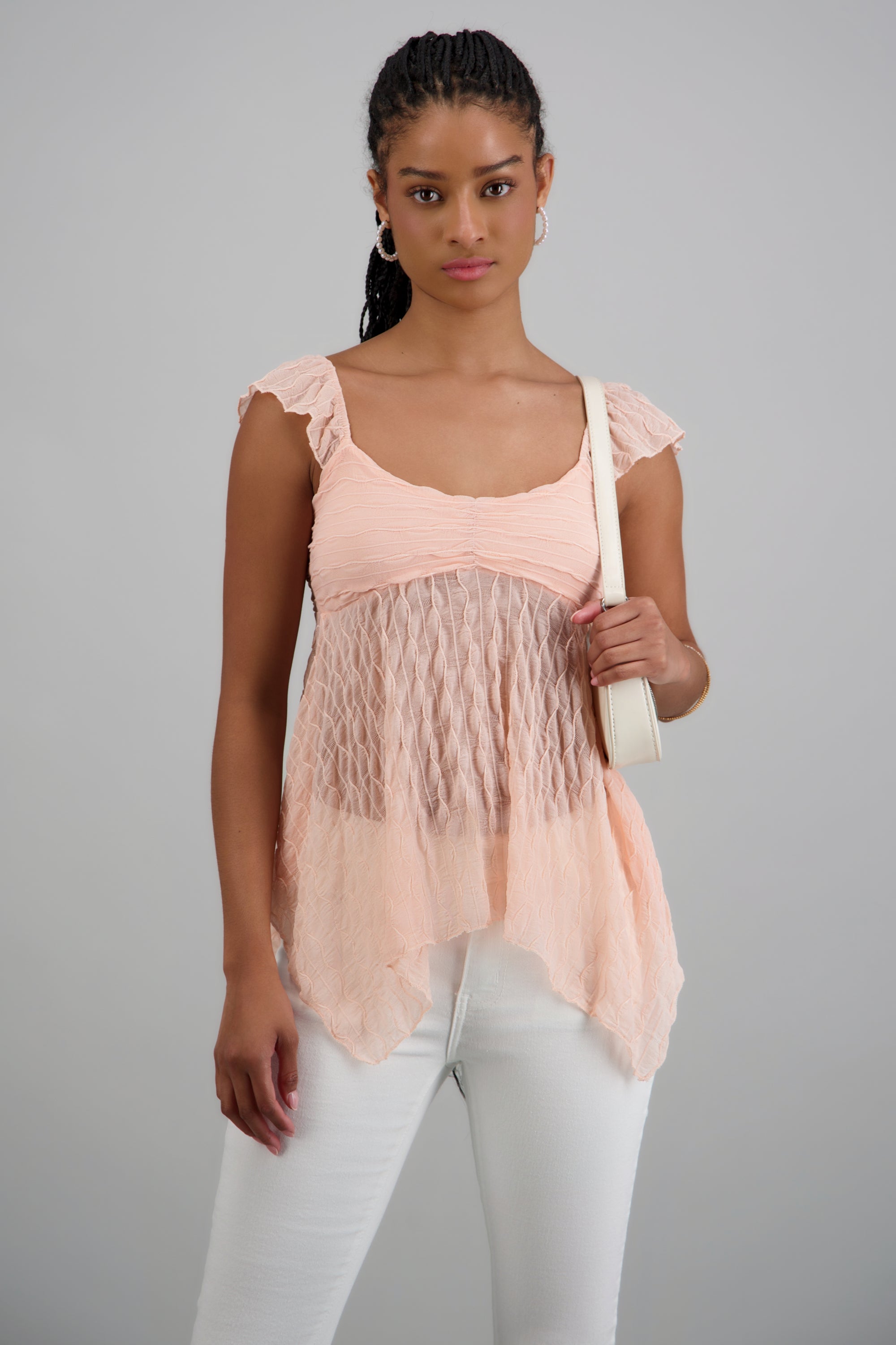 Blusa sin manga asimetrica con textura BLUSH