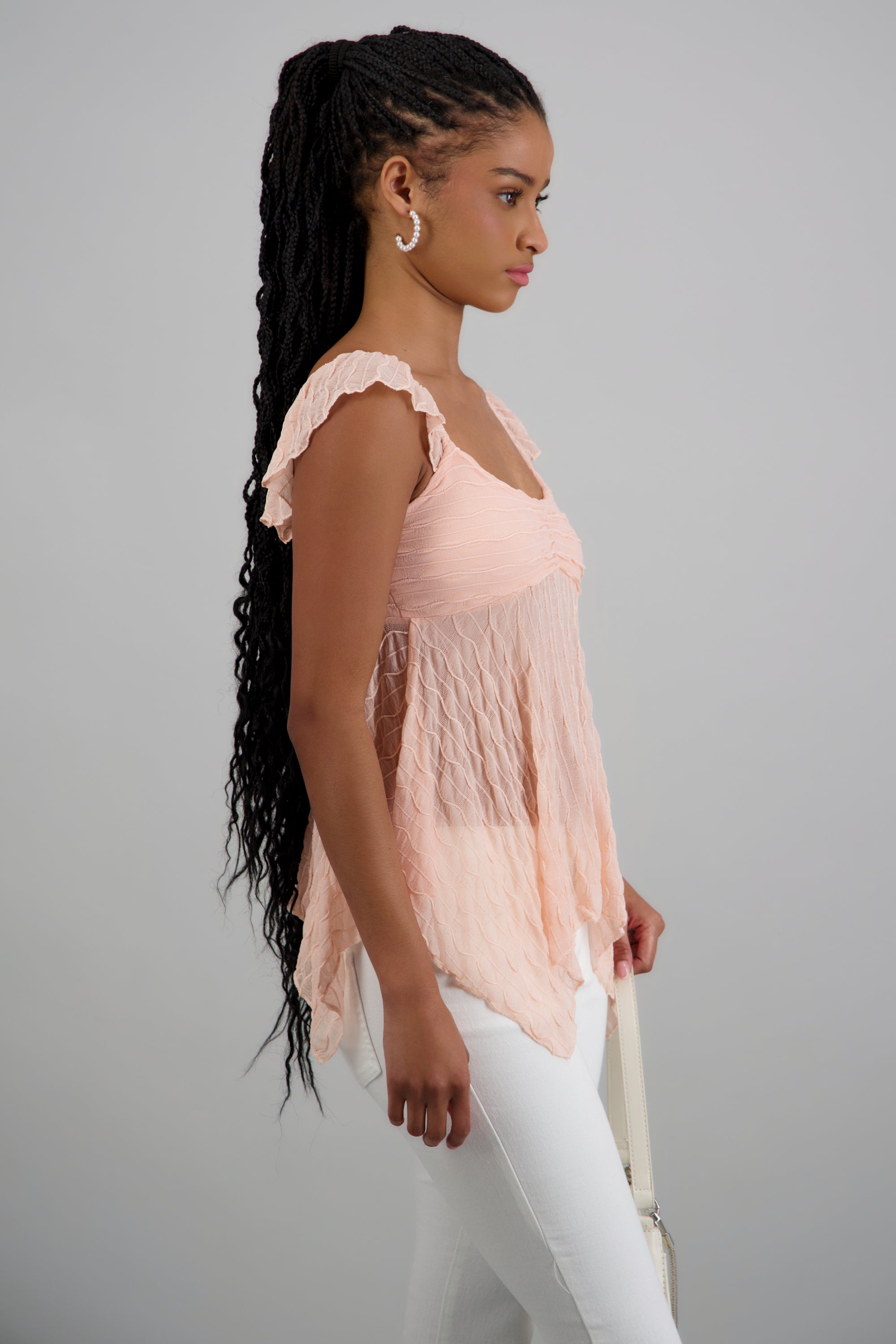 Blusa sin manga asimetrica con textura BLUSH