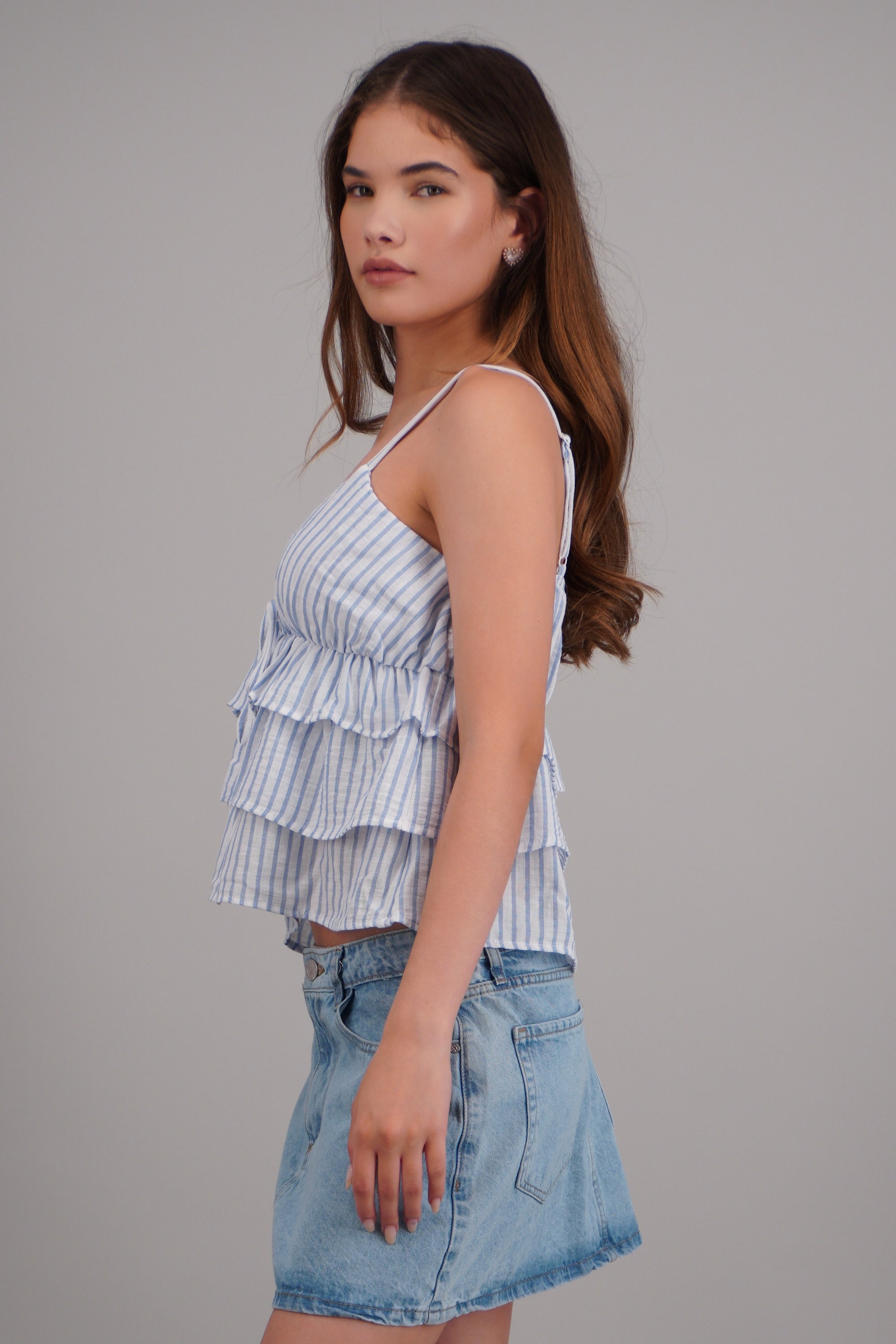 Top tirantes con olanes AZUL CIELO