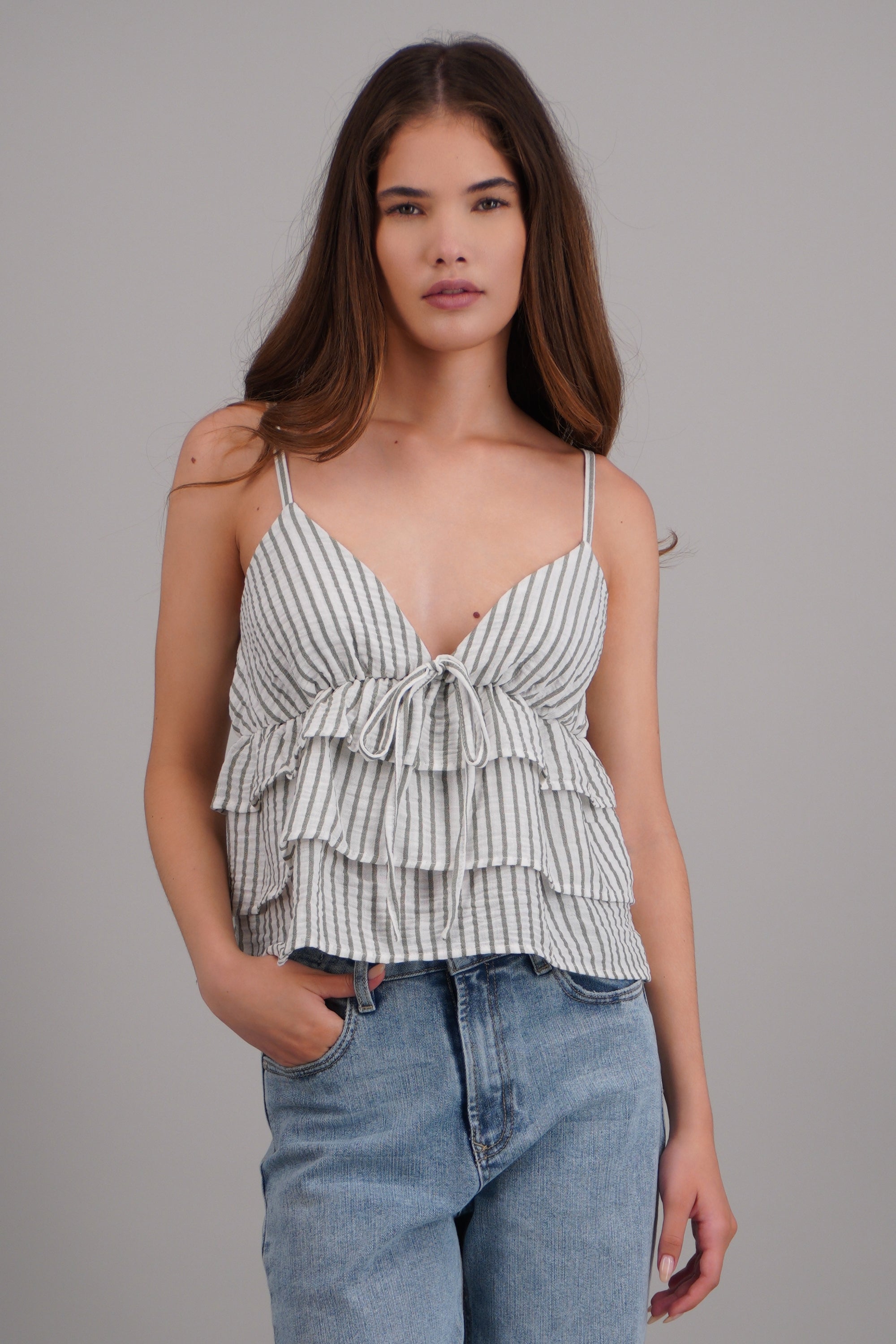 Top tirantes con olanes VERDE COMBO
