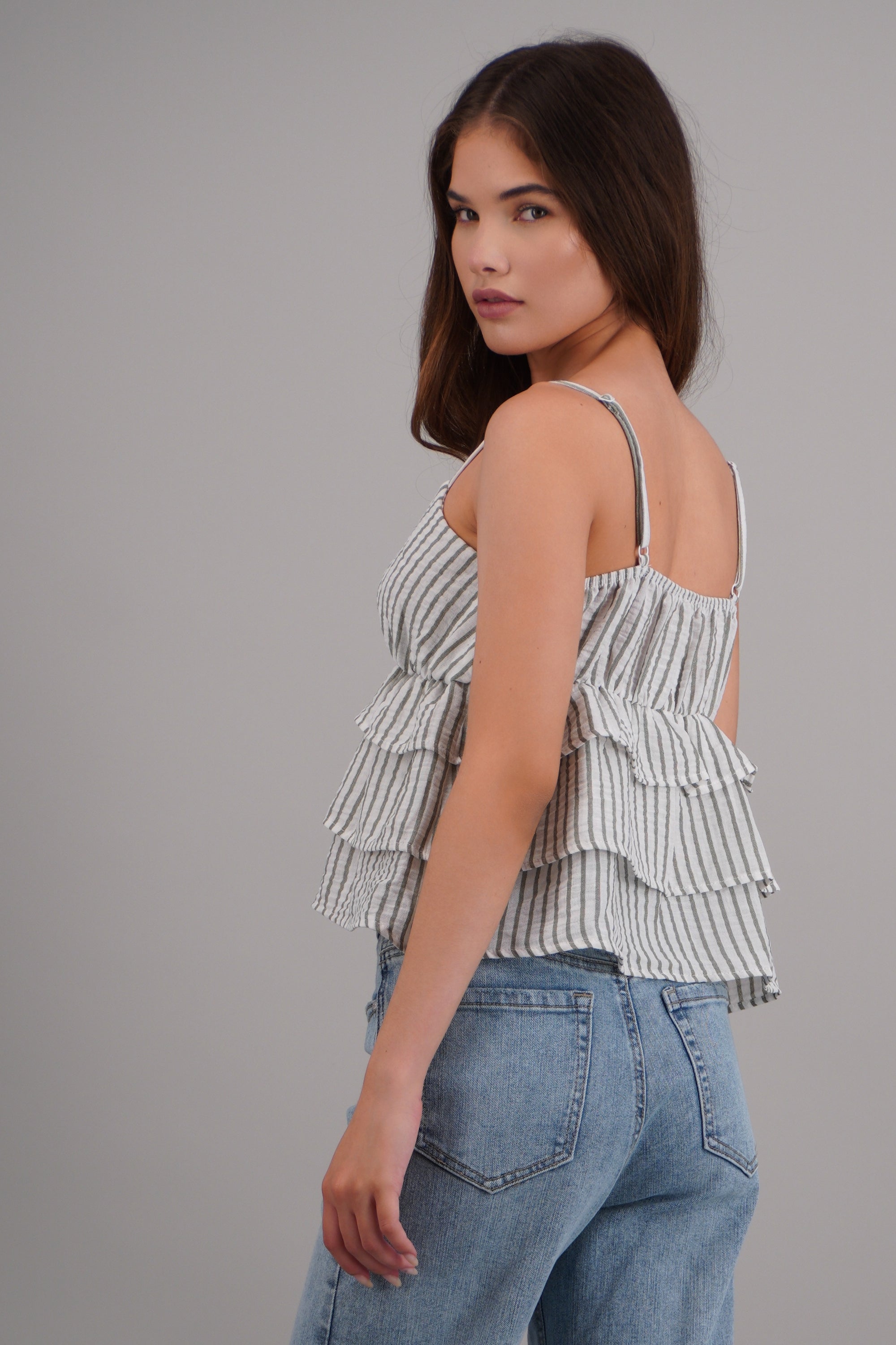 Top tirantes con olanes VERDE COMBO