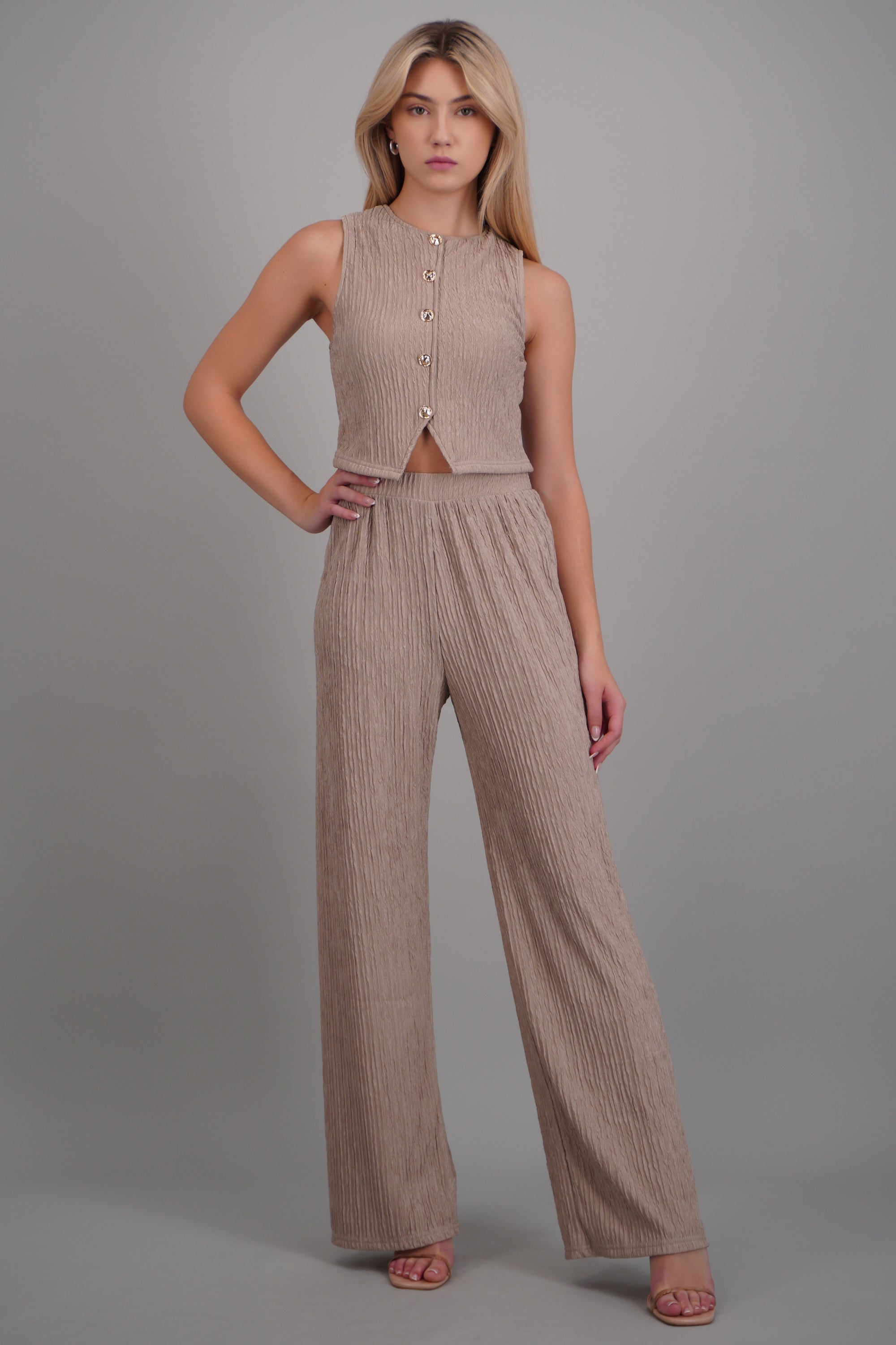Pants rectos textura TAUPE