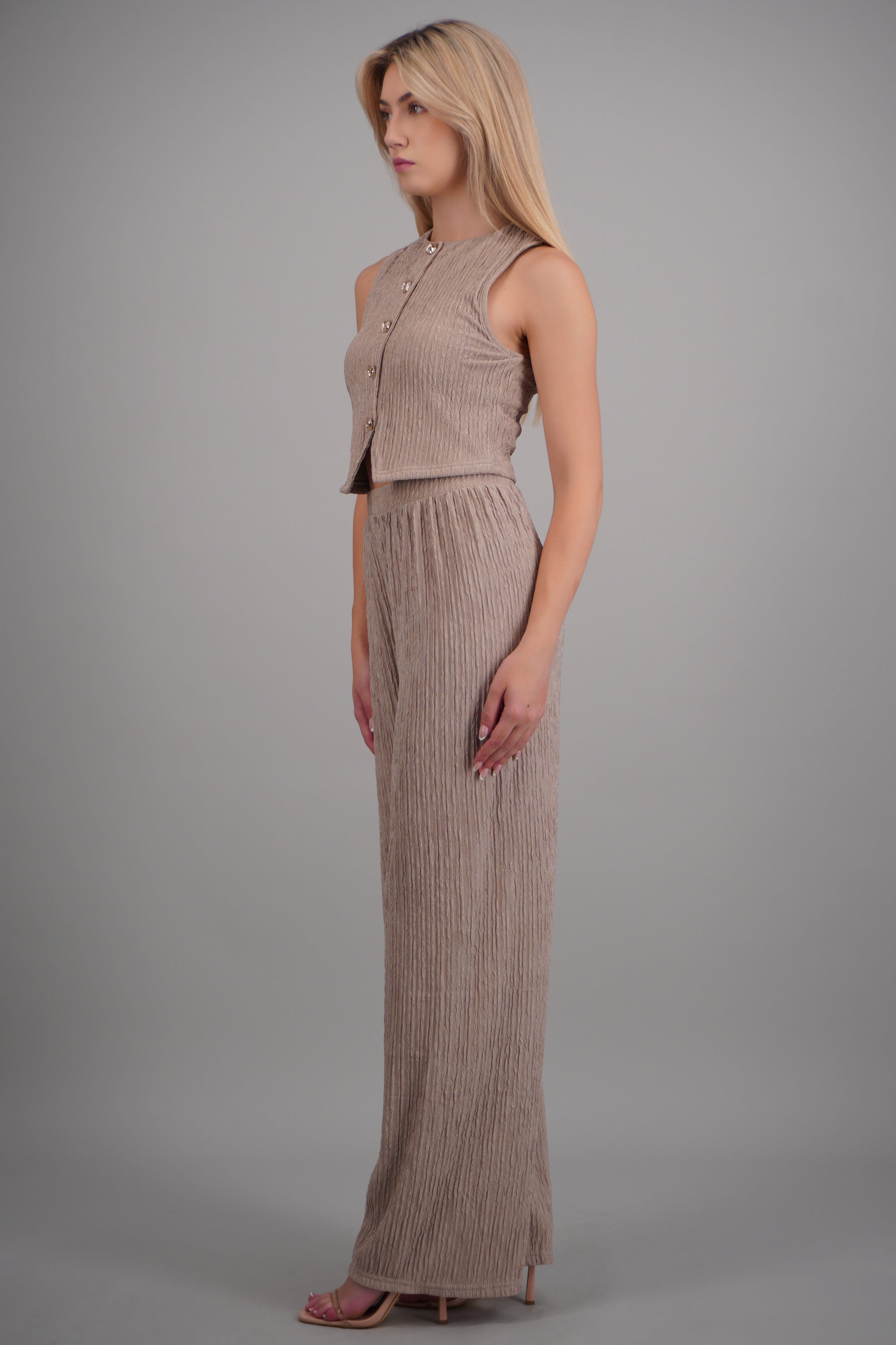 Pants rectos textura TAUPE