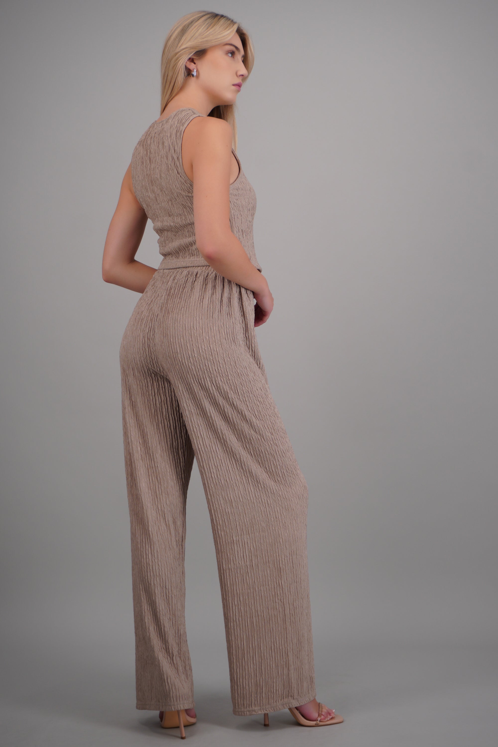 Pants rectos textura TAUPE