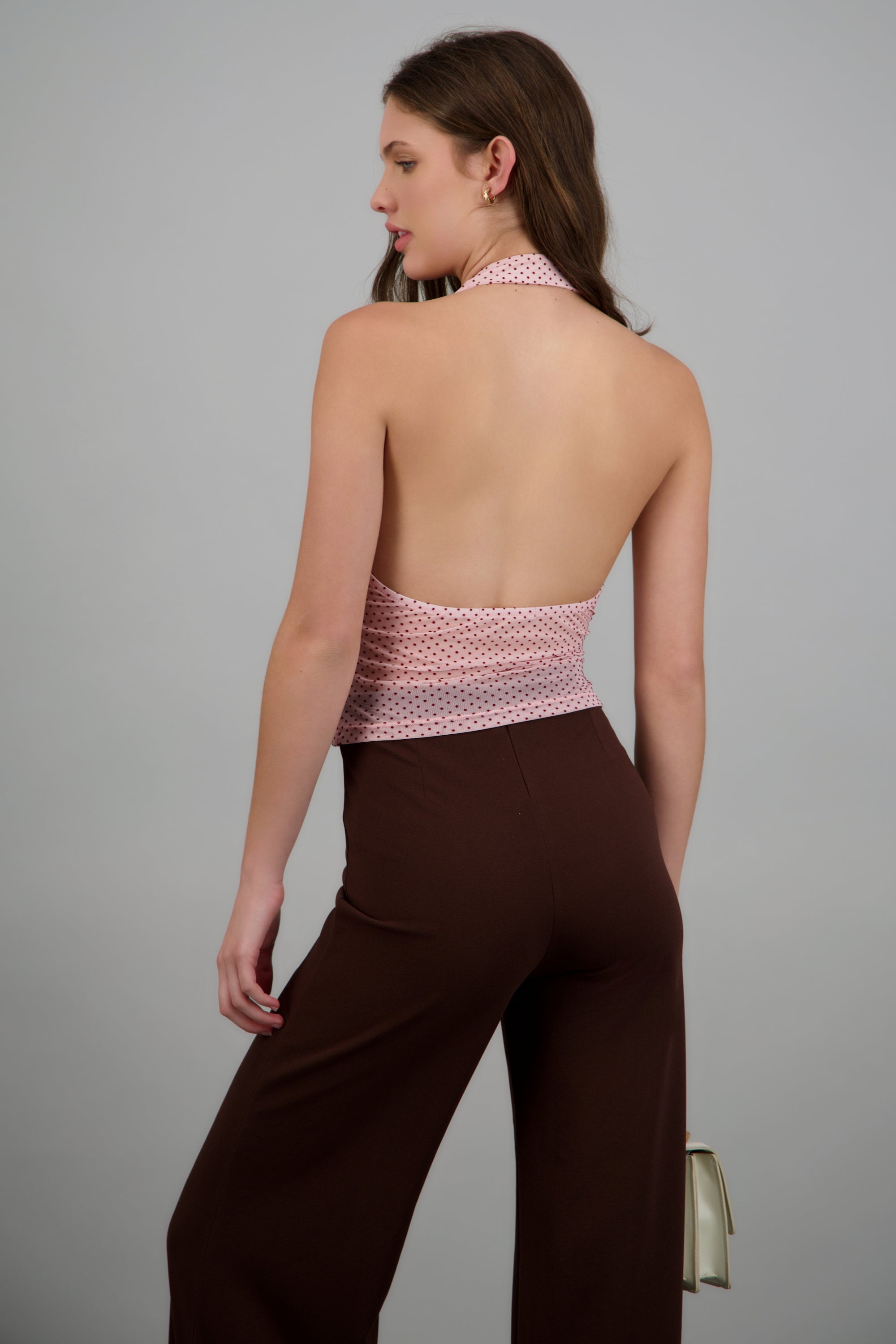 Top halter sin mangas detalle polka dots ROSA PASTEL