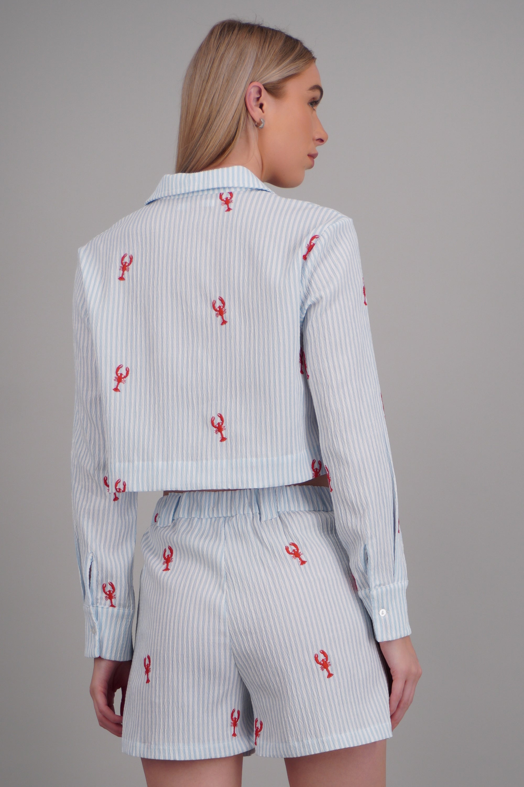 Camisa crop detalle manga AZUL COMBO