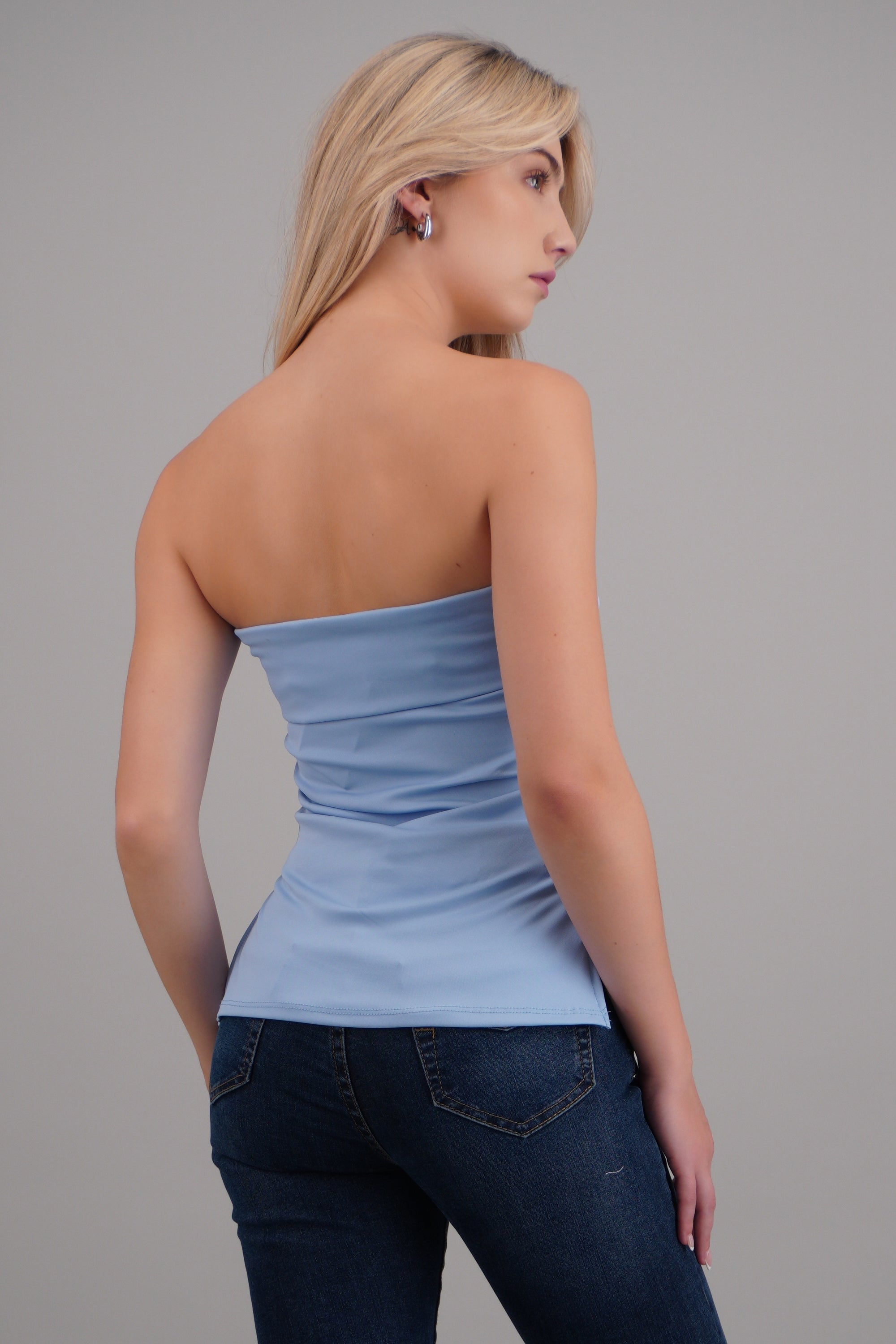 Top drapeado con aberturas AZUL PASTEL
