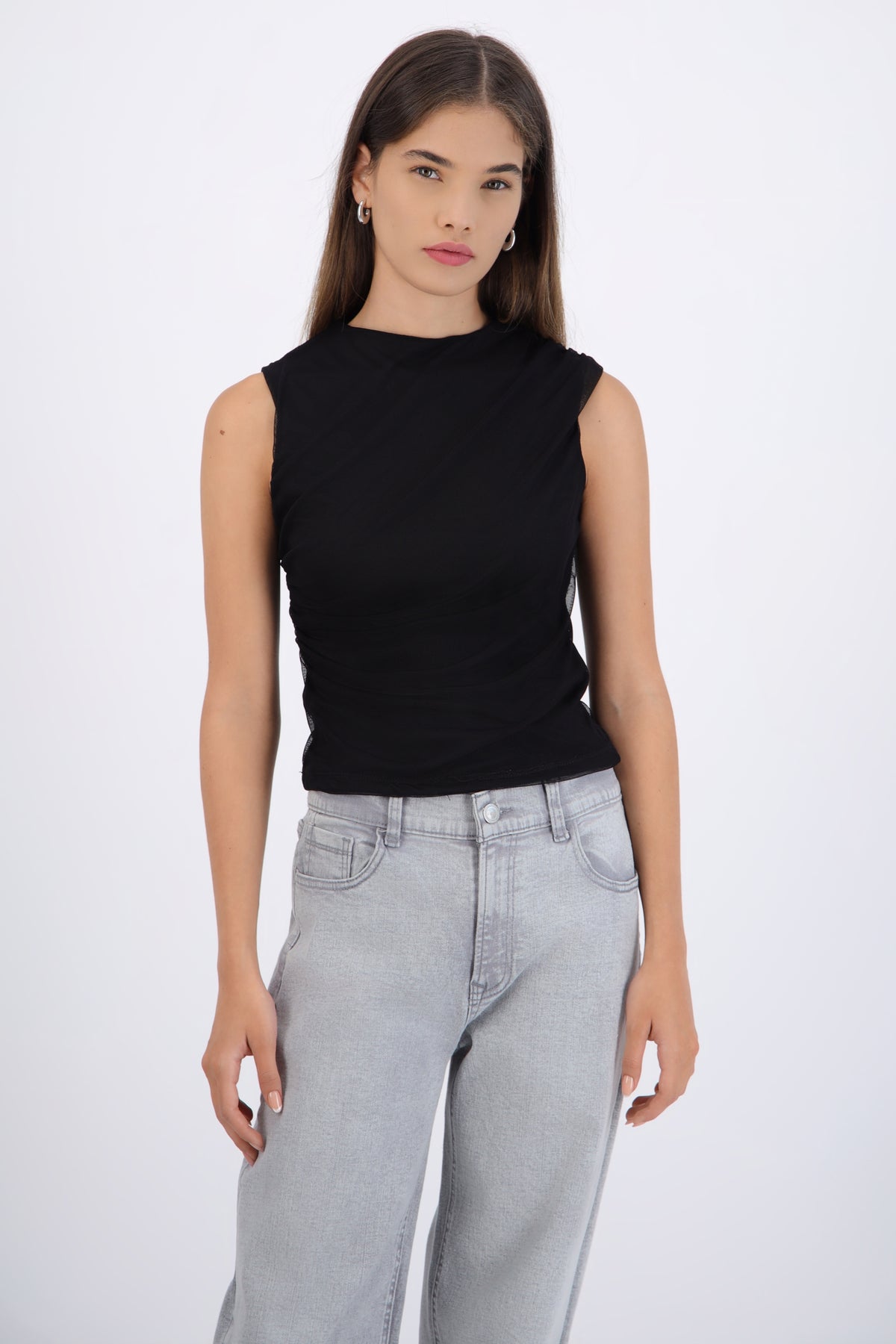 Blusa sin mangas drapeada NEGRO