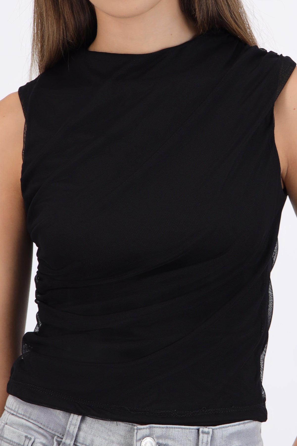 Blusa sin mangas drapeada NEGRO