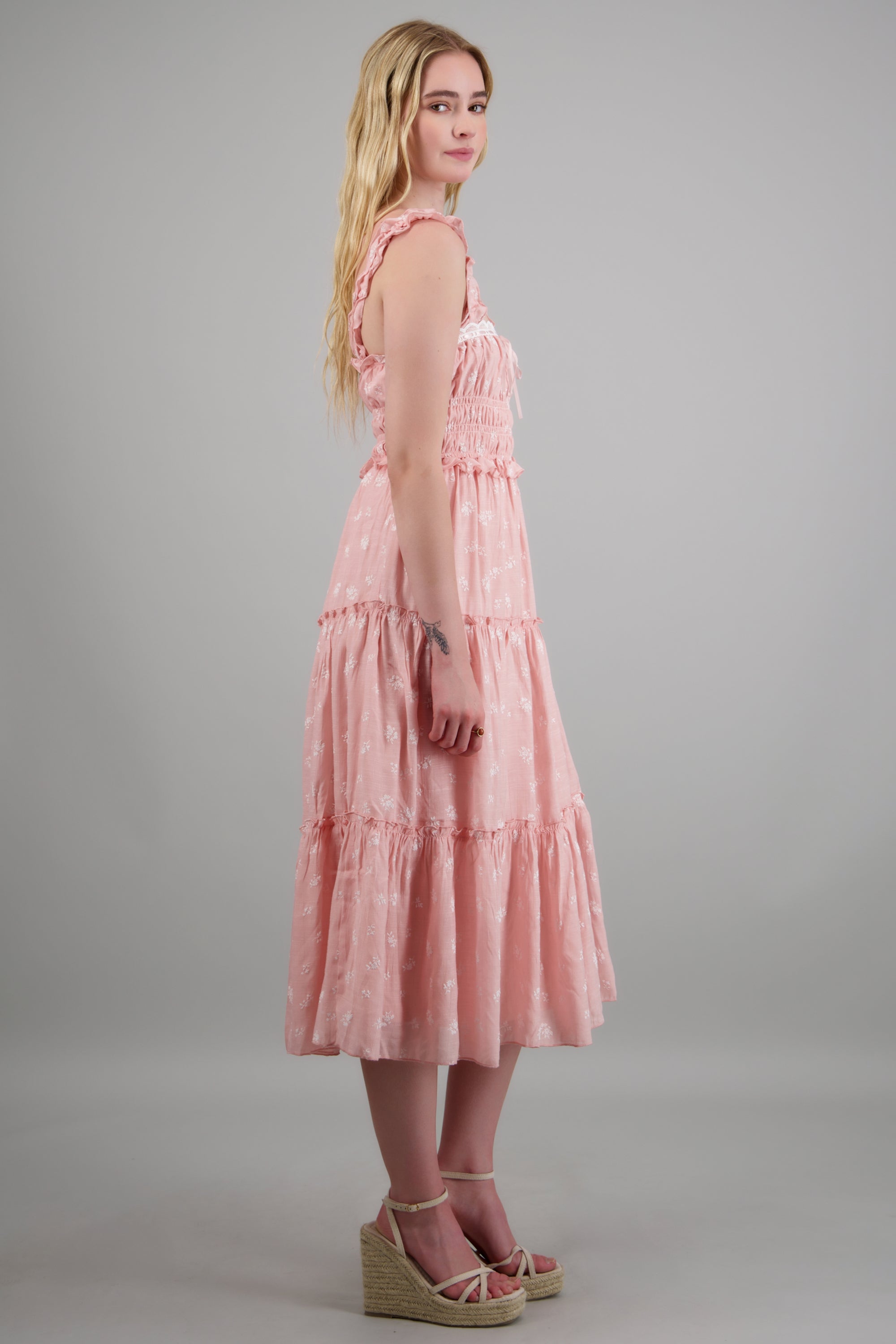 Vestido maxi bloques estampado flores ROSA