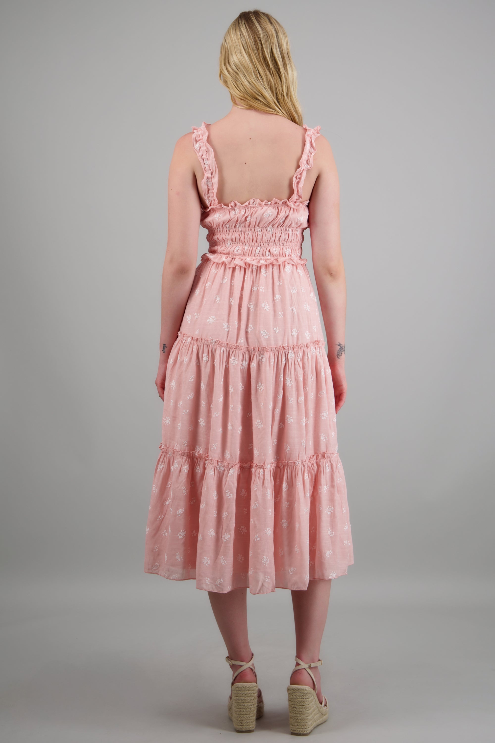 Vestido maxi bloques estampado flores ROSA