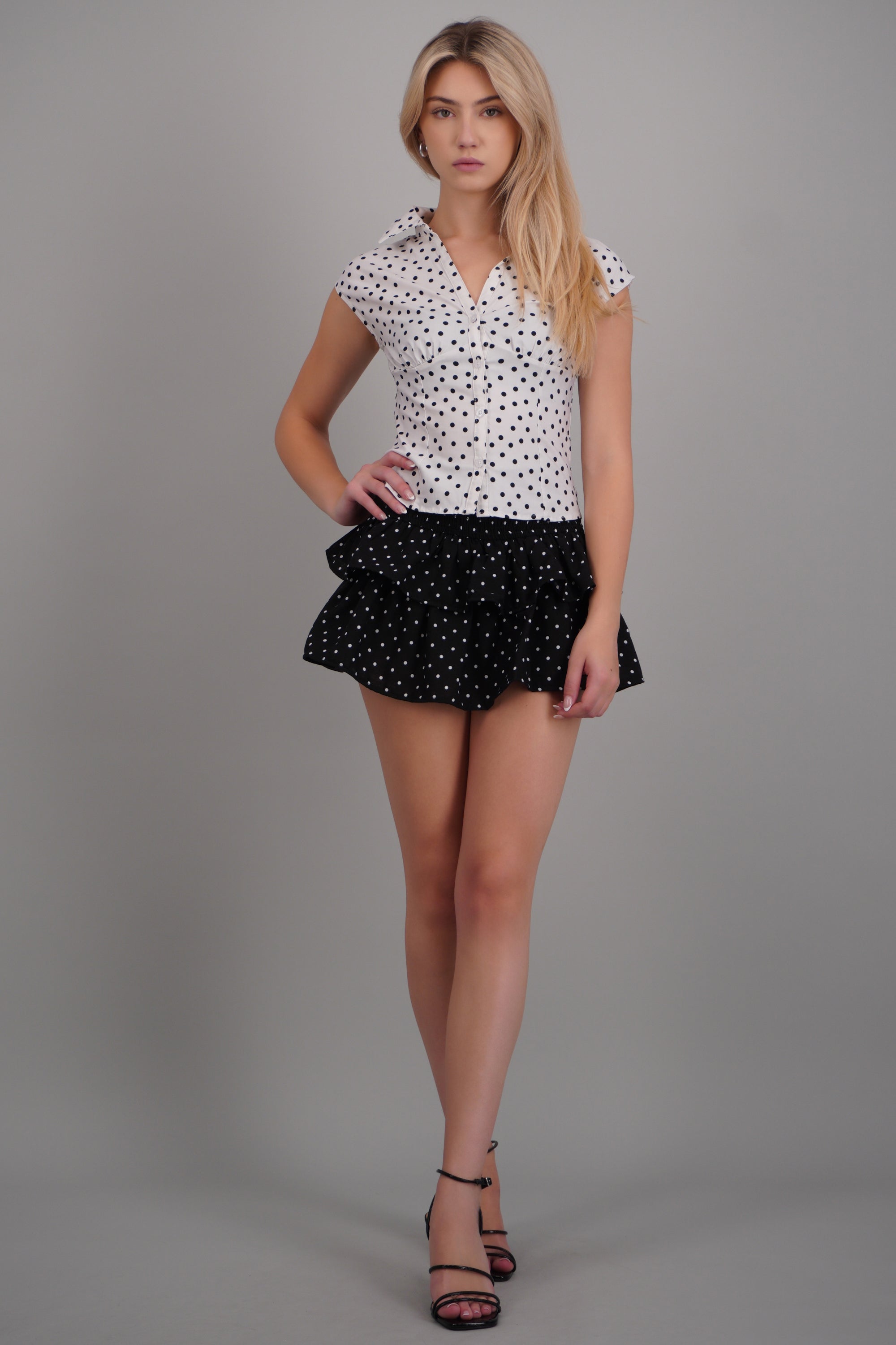 Falda doble olán polka dots NEGRO COMBO