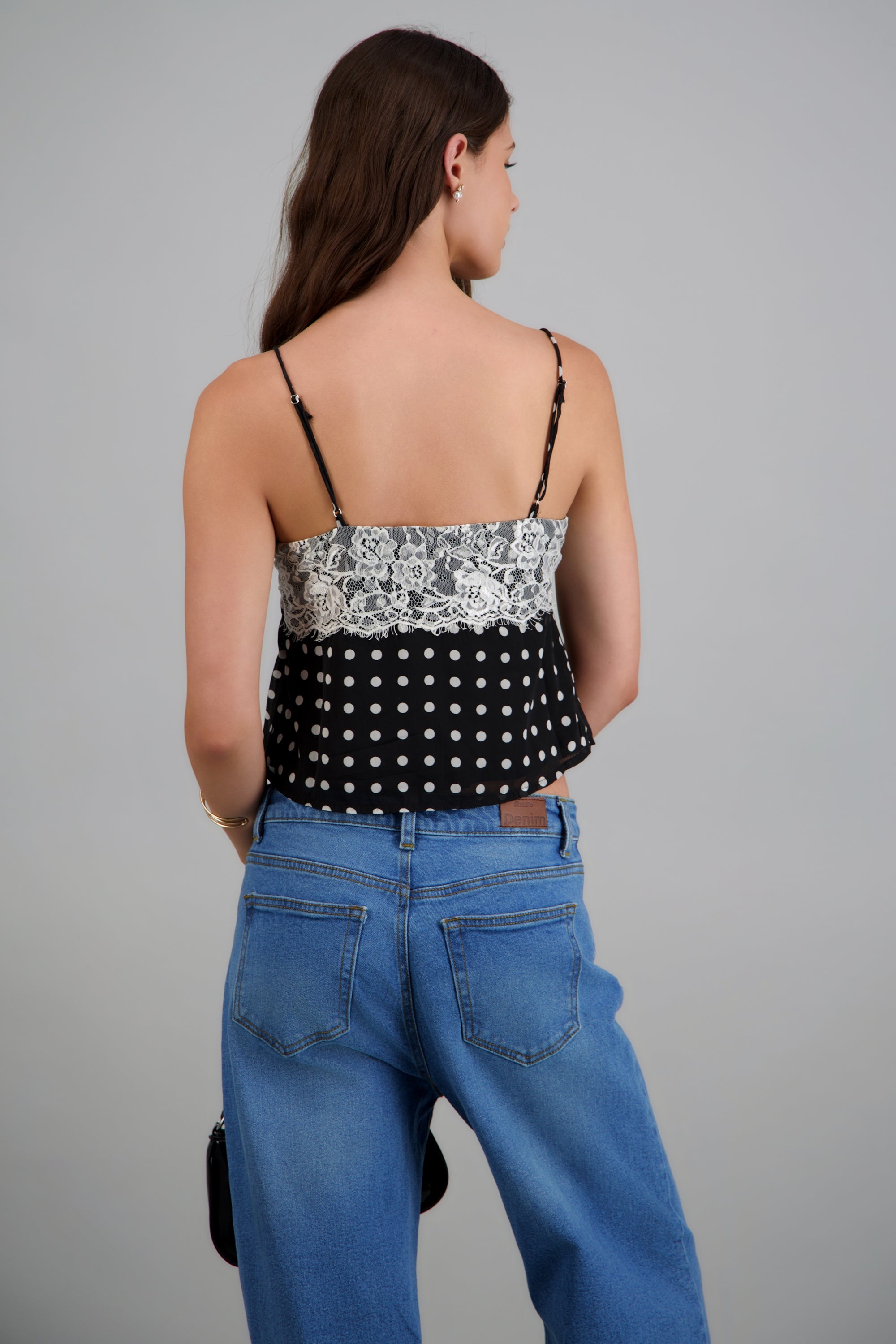 Blusa tirantes encaje polka dots BLANCO COMBO