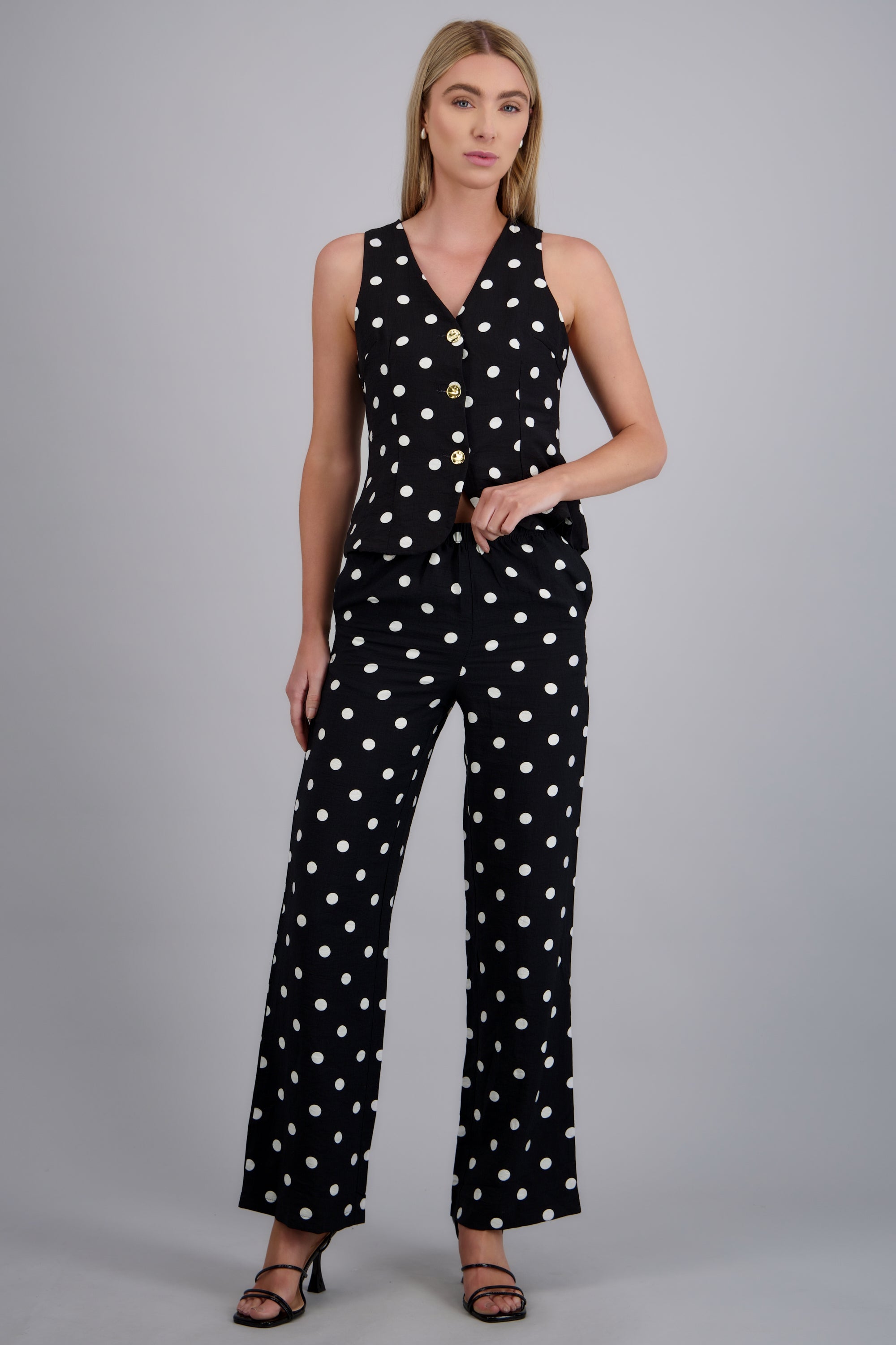 Pantalón recto polka dots NEGRO COMBO