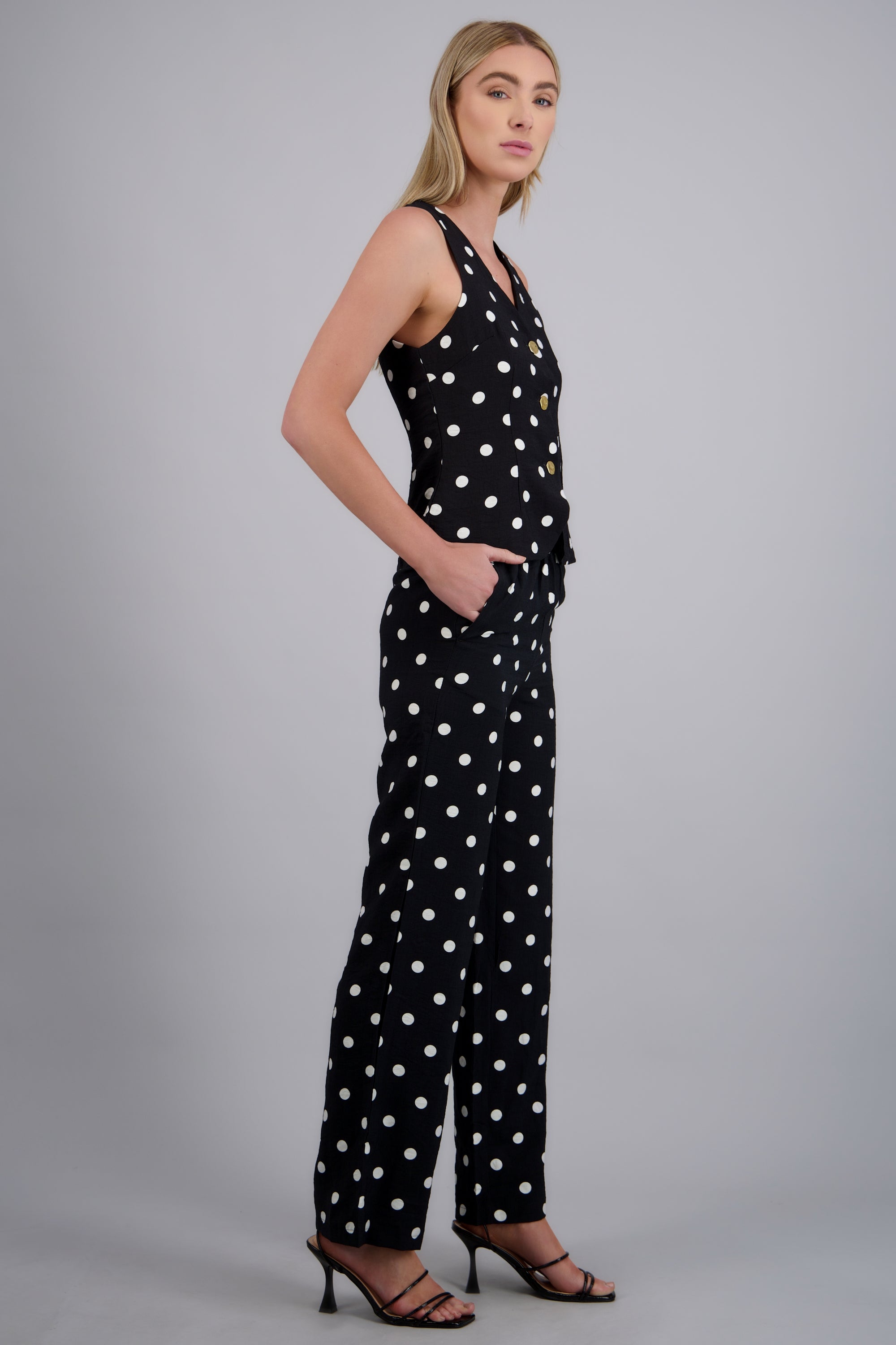 Pantalón recto polka dots NEGRO COMBO