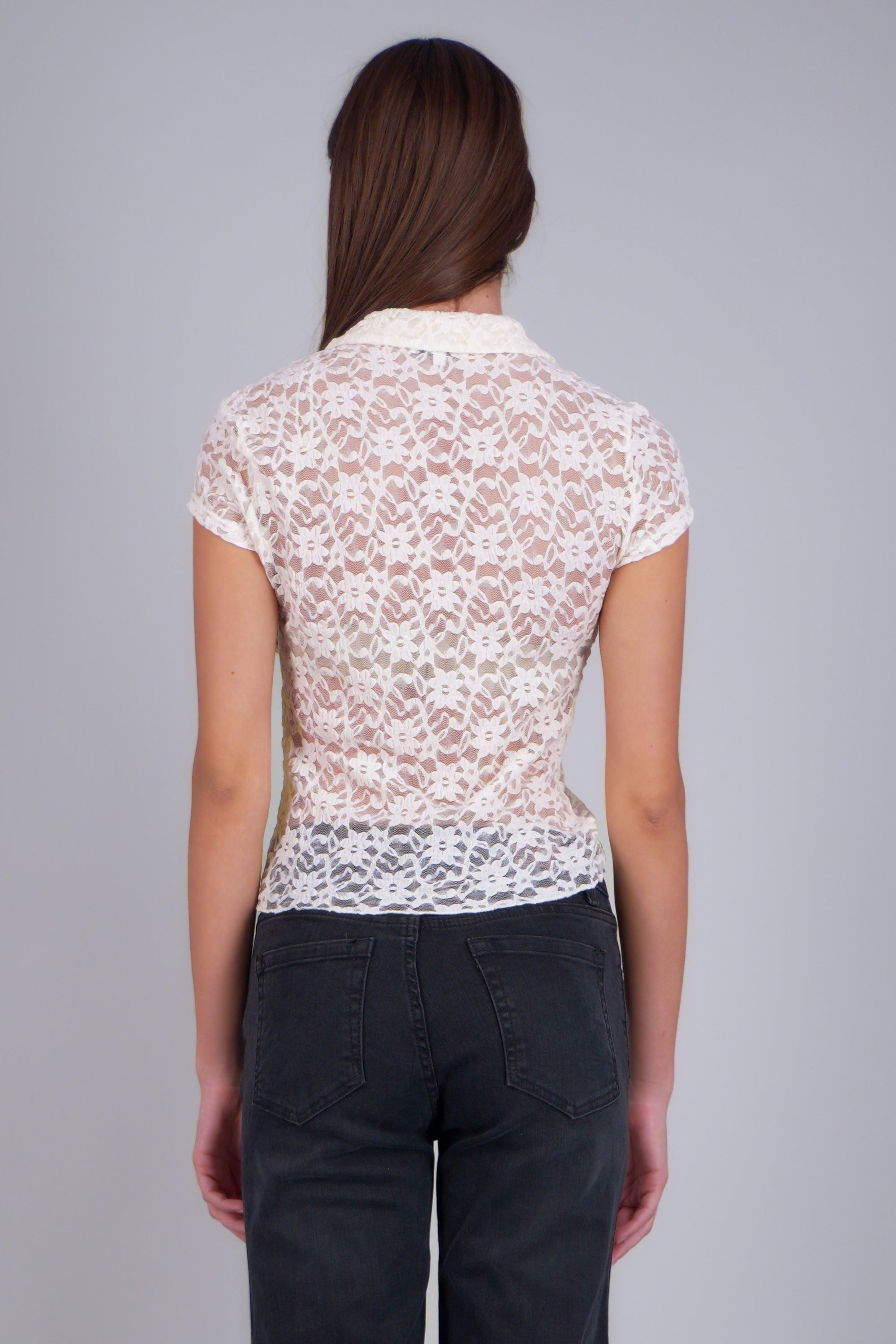 Camisa manga corta encaje HUESO