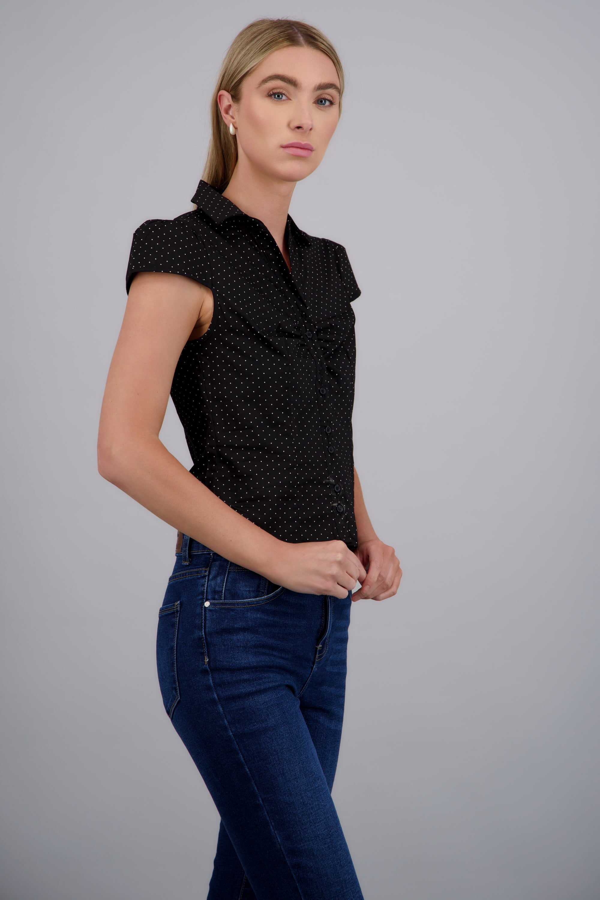 Blusa manga corta polka dots NEGRO COMBO