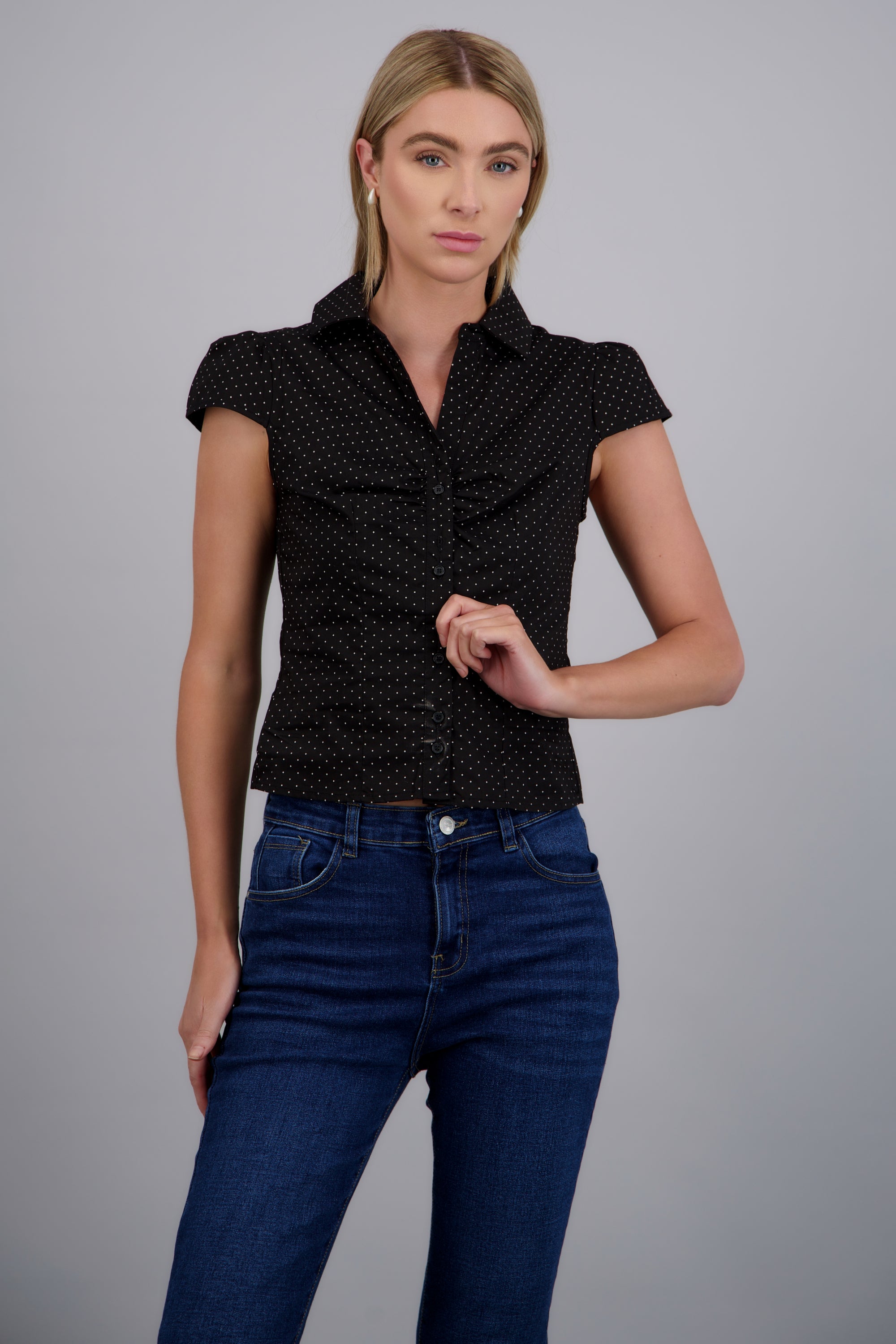 Blusa manga corta polka dots NEGRO COMBO