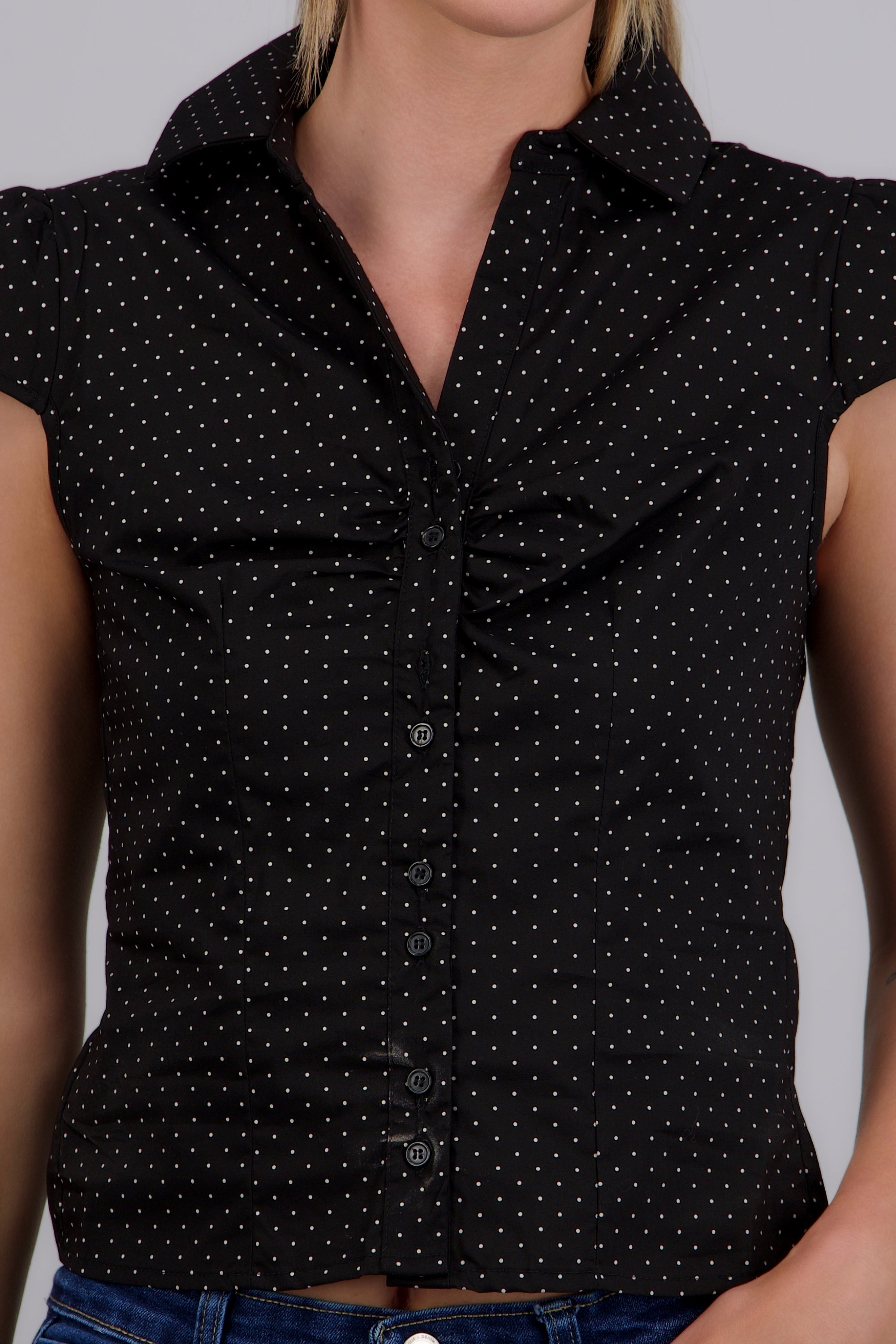 Blusa manga corta polka dots NEGRO COMBO