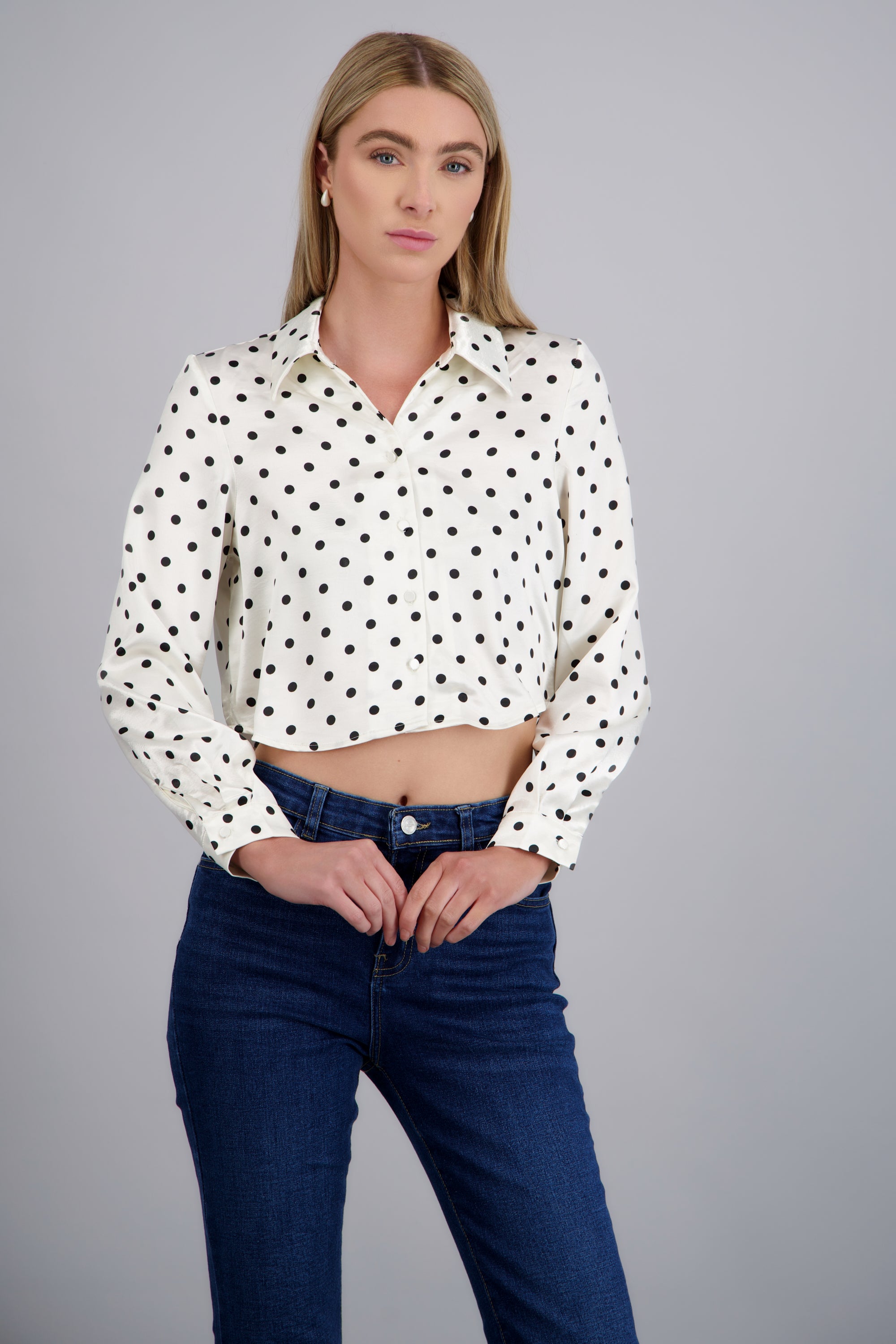 Camisa satín polka dots BLANCO COMBO