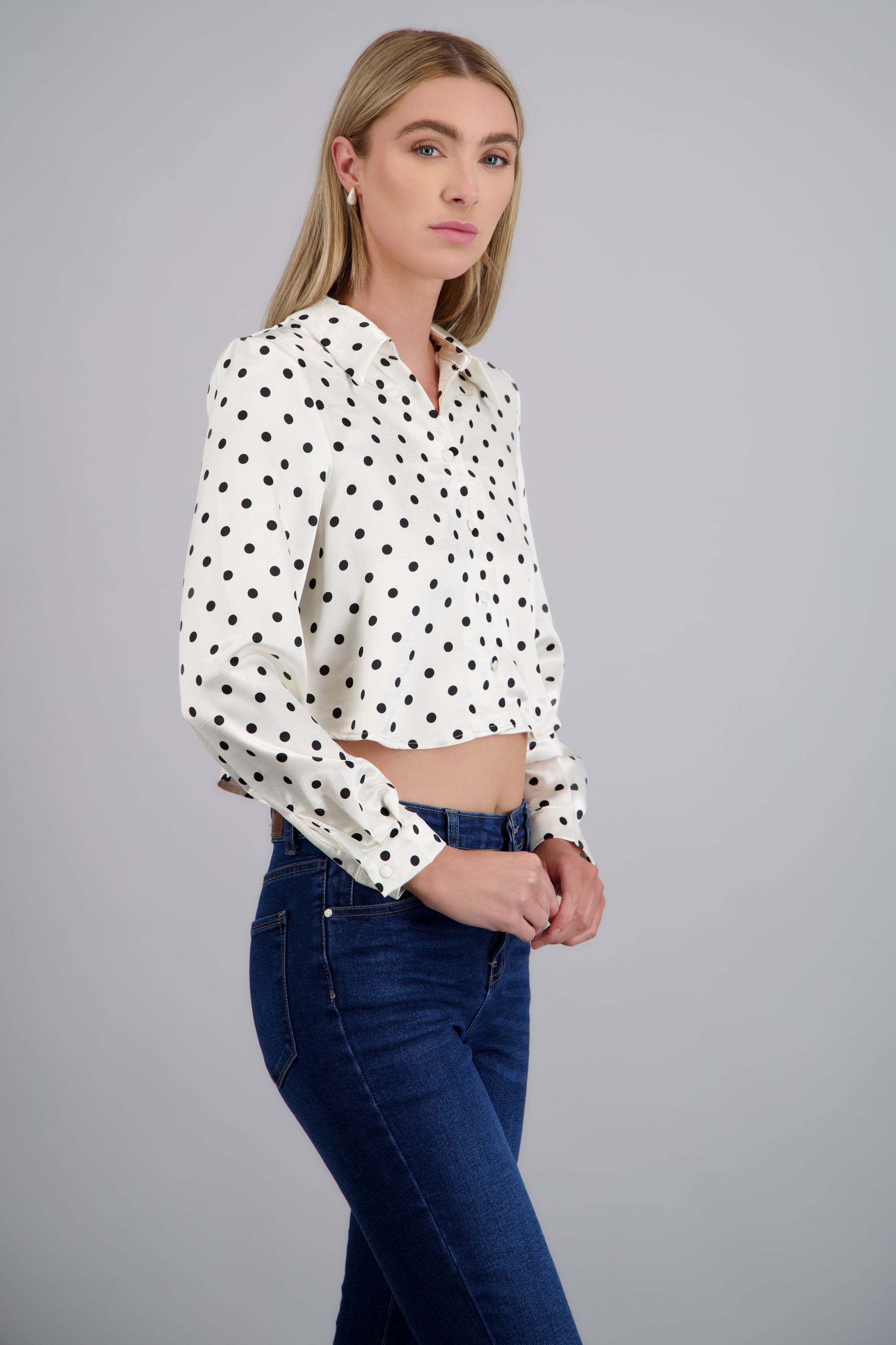 Camisa satín polka dots BLANCO COMBO