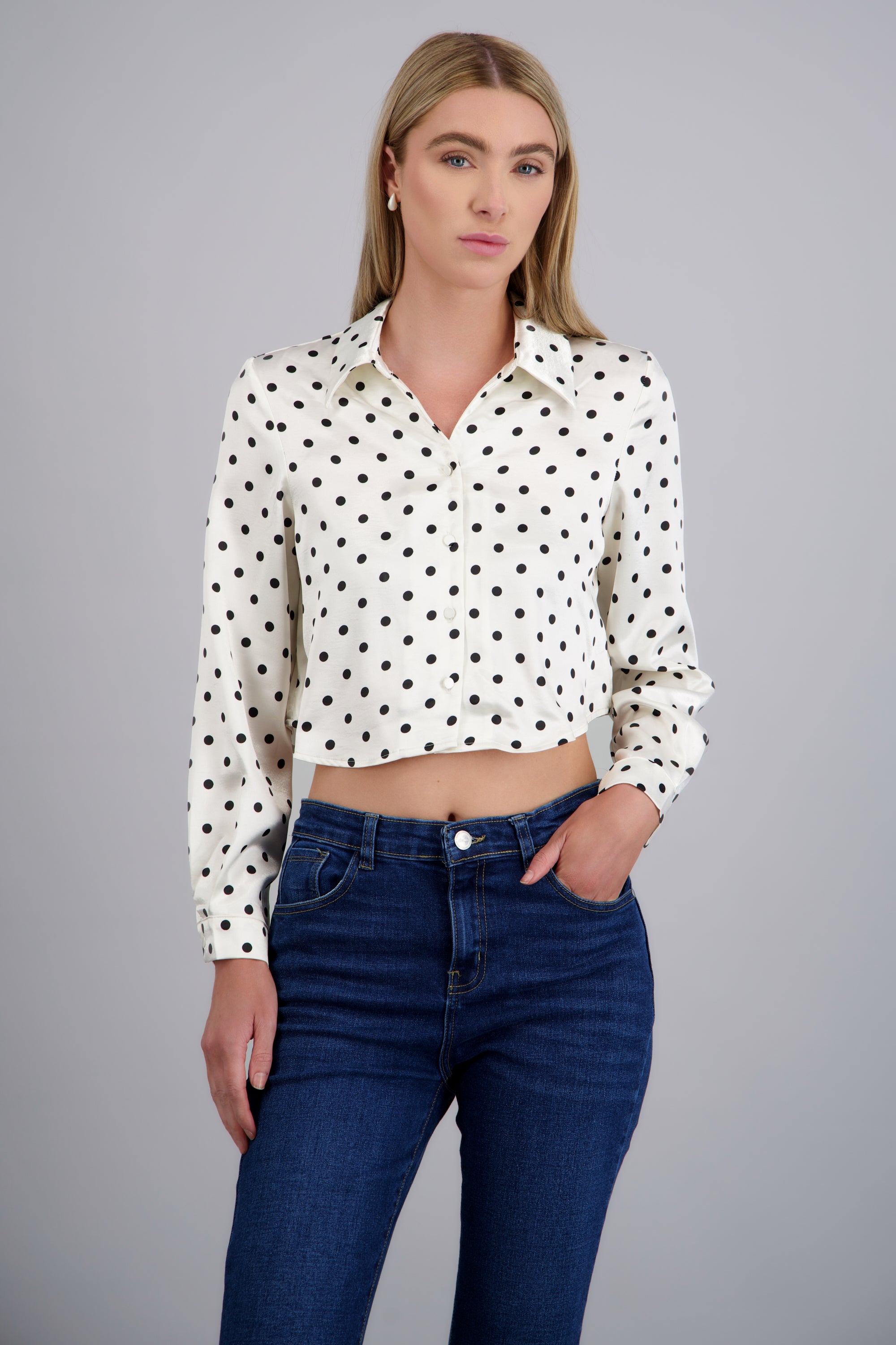 Camisa satín polka dots BLANCO COMBO