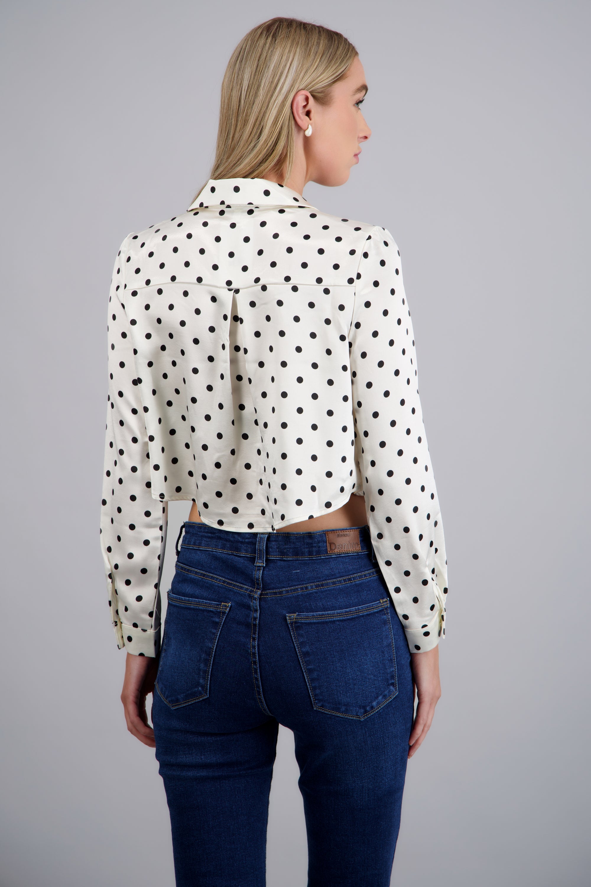 Camisa satín polka dots BLANCO COMBO