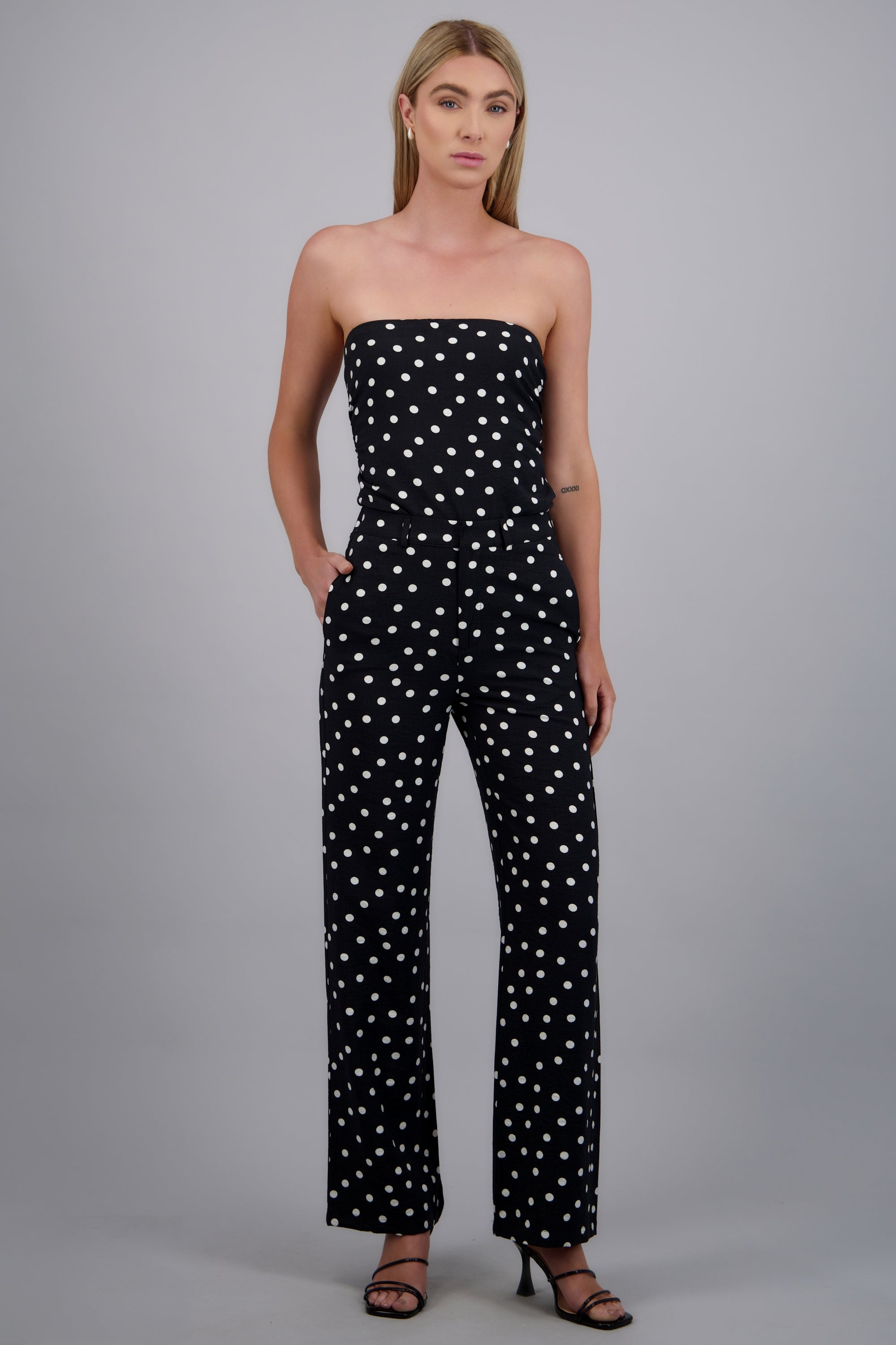 Pantalón recto polka dots NEGRO COMBO
